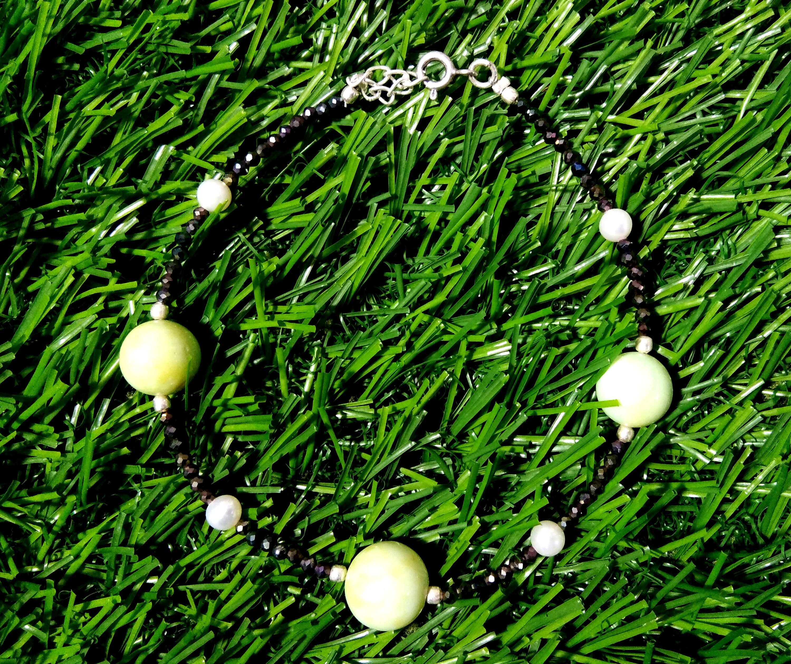 20% Off !!! Green Opal & Black Spinel With 925 Silver Bracelet, May August Birthstone, Healing Stone, Skinny Stacking Gemstone Bracelet Gift