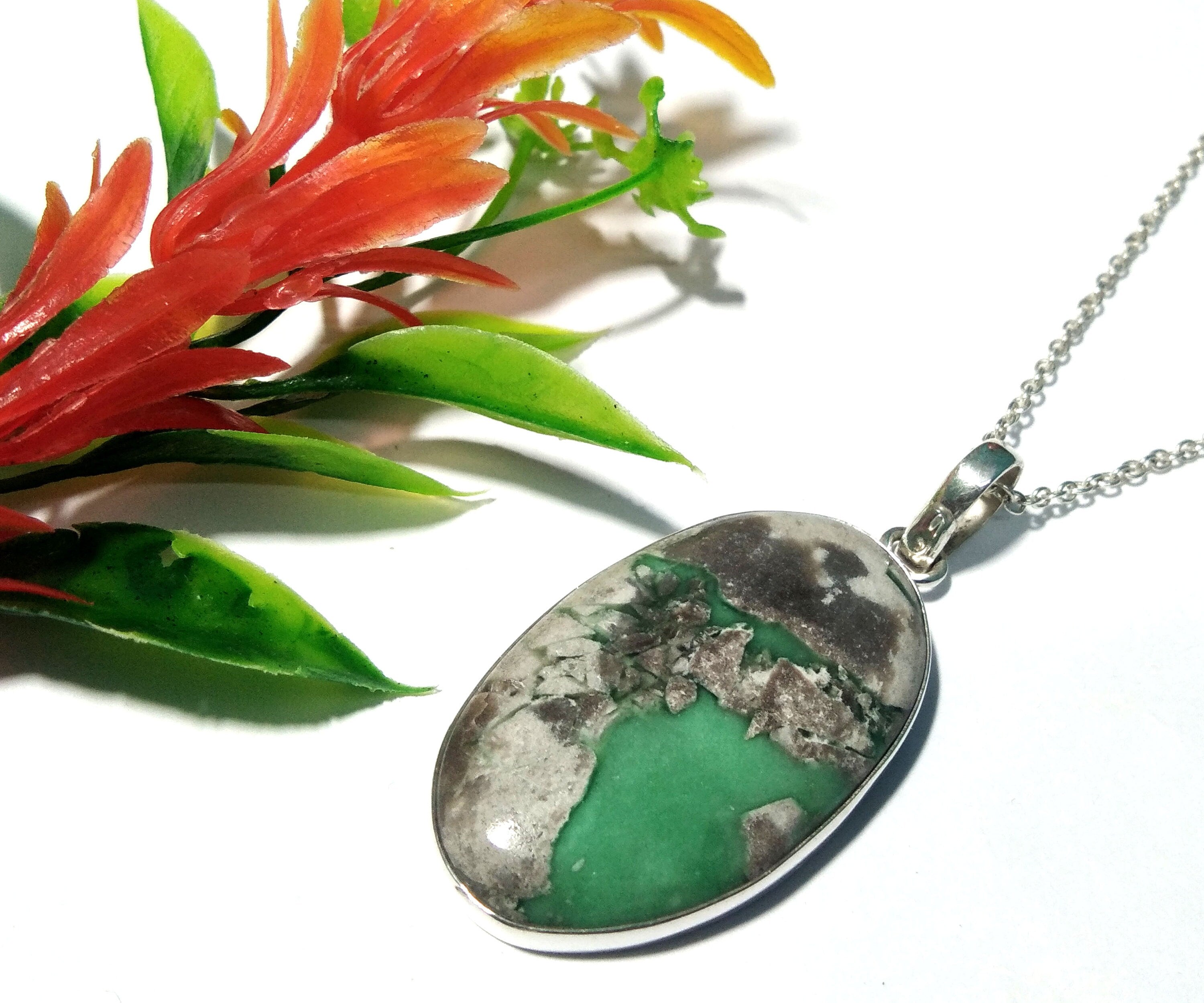 Variscite Stone Jewelry, 925Sterling Silver Pendant Chain Necklace, Beautiful Design Nice Color Variscite Stone Pendant For Gift Girls/Women
