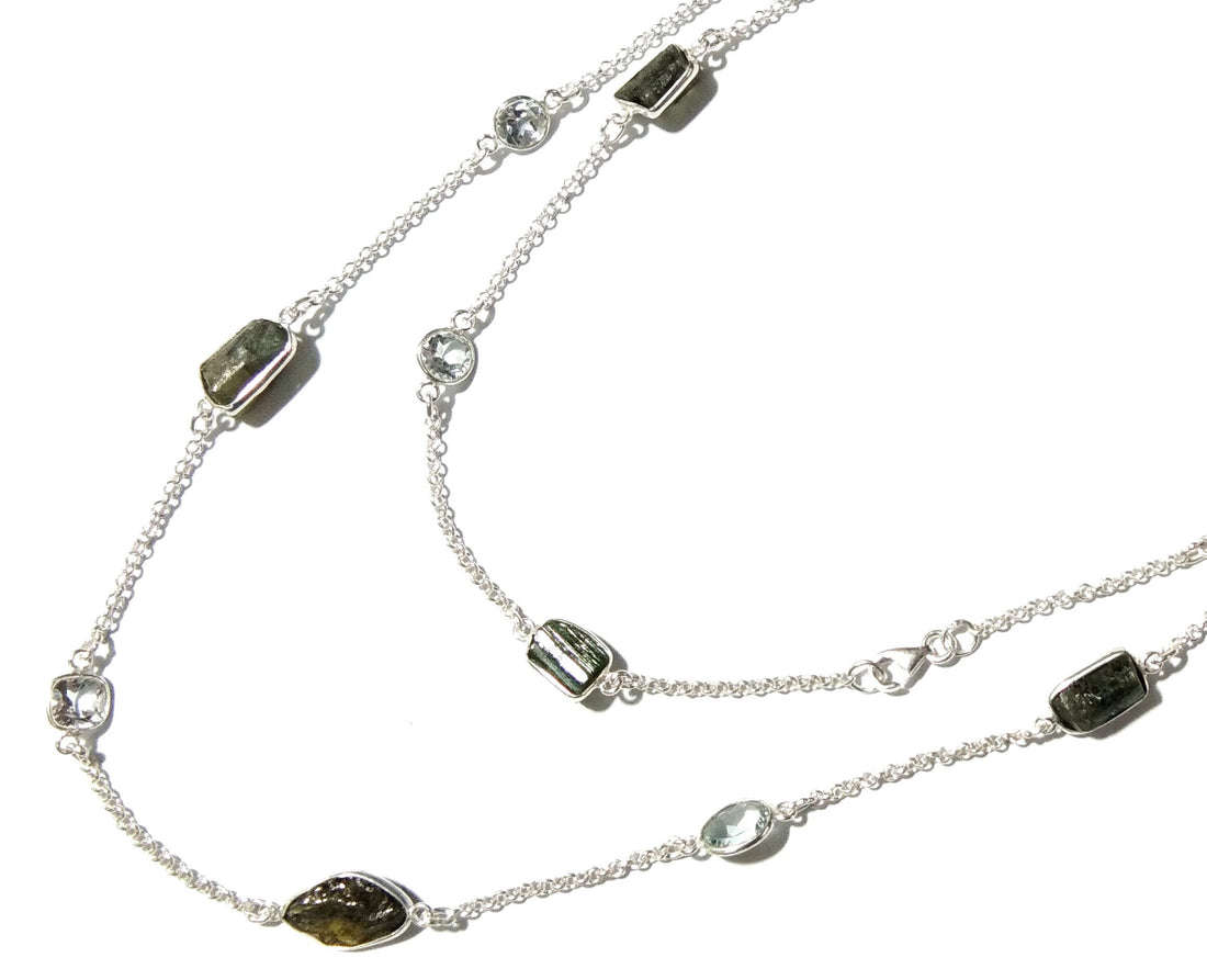 Beautiful Nice Log Necklace ! ALL Natural Gemstone Tourmaline Rough & White Topaz Log Bezel Necklace With 925 Starling Silver Length 36 inch