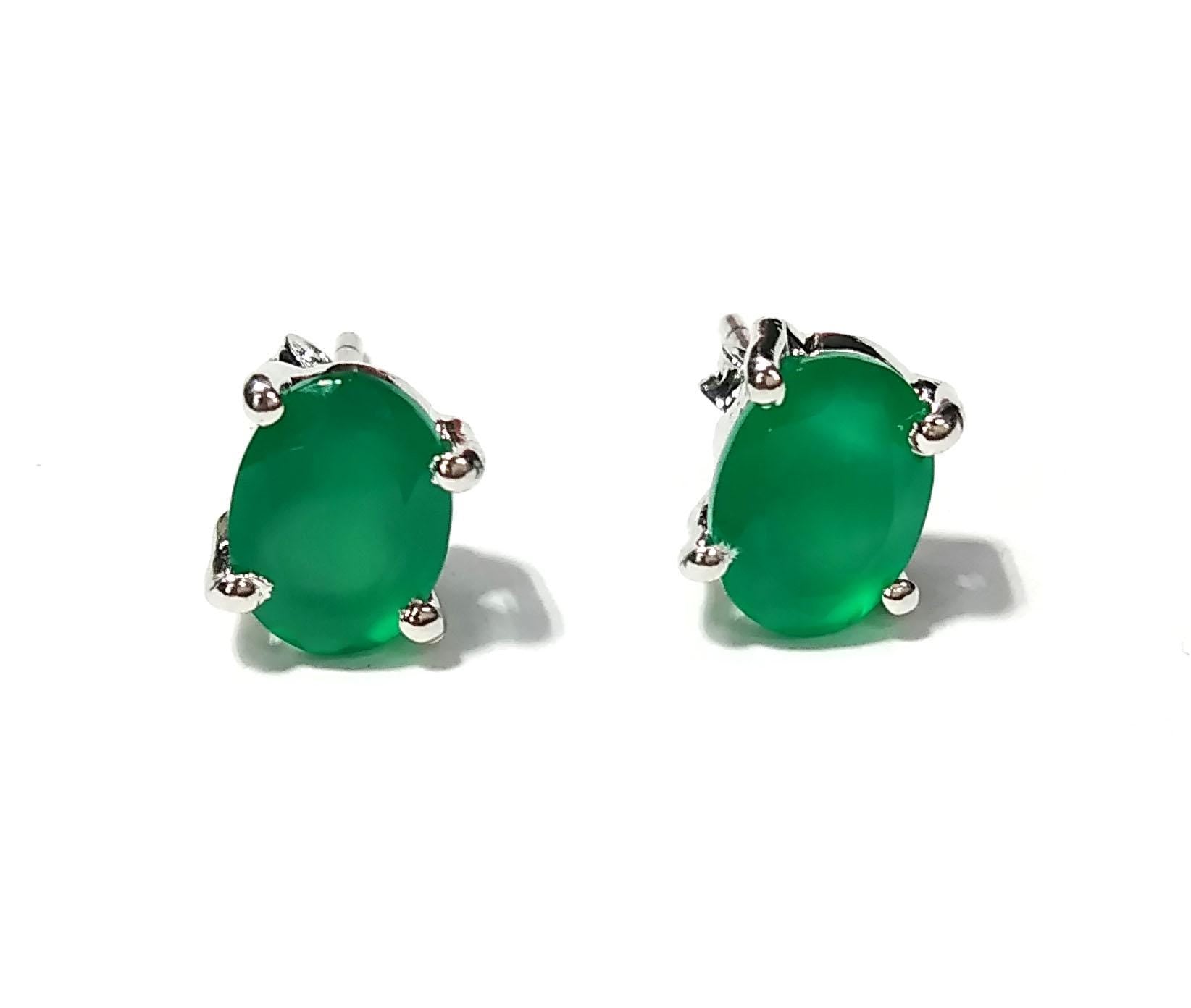 Green Onyx Stud Earrings, 925 Solid Sterling Silver Earring, Natural Green Onyx Oval Shape Stud, Handmade Studs Earring, For Girls & Women.