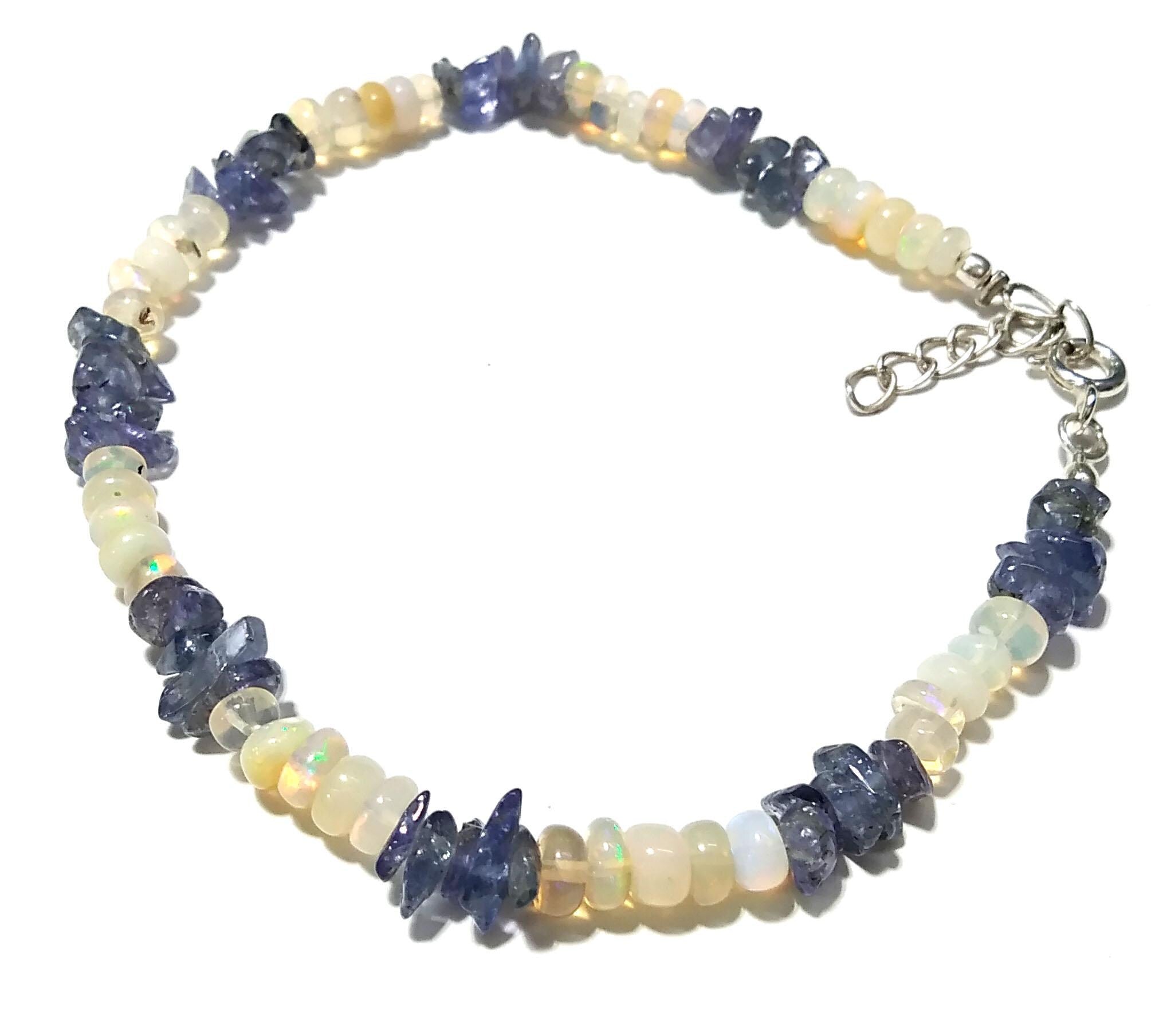 Natural Tanzanite And Ethiopian Opal Bracelet, Flashy Opal Gemstone Bracelet, December Birthstone Gift, Handmade Opal Jewelry, Gift For Her