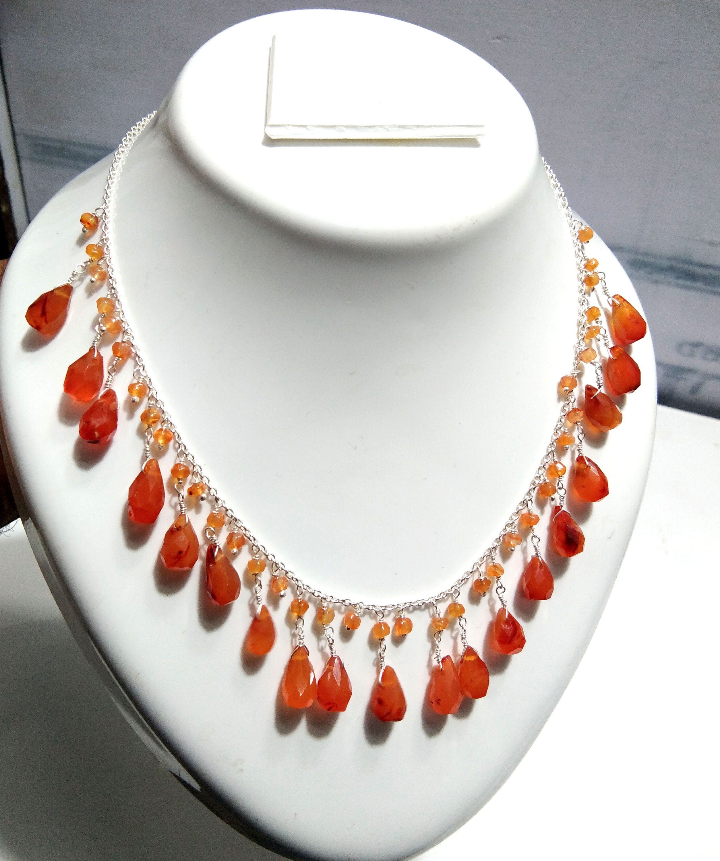 Natural Carnelian Drop's Gemstone Chain Necklace Jewelry, 925 Starling Silver Chain Necklace Carnelian Stone For Gift Necklace Girls & Women