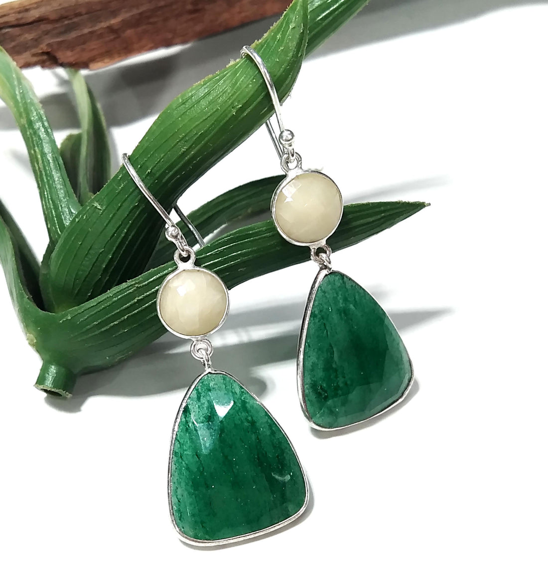 Natural Yellow Sapphire & Green Jade Earring, Beautiful Nice Earring, 925 Solid Starling Silver Earring, Handmade Bezel Earring.