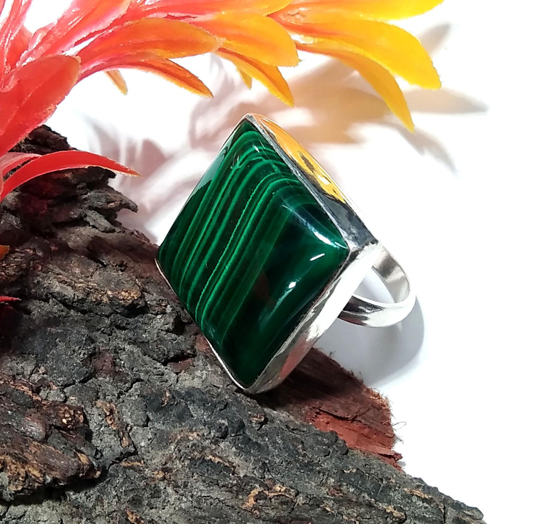 Natural Malachite Gemstone Ring, Solid 925 Sterling Silver Ring, Top Malachite Stone Size 20x20mm Handmade Statement Ring, Gift Wedding Ring
