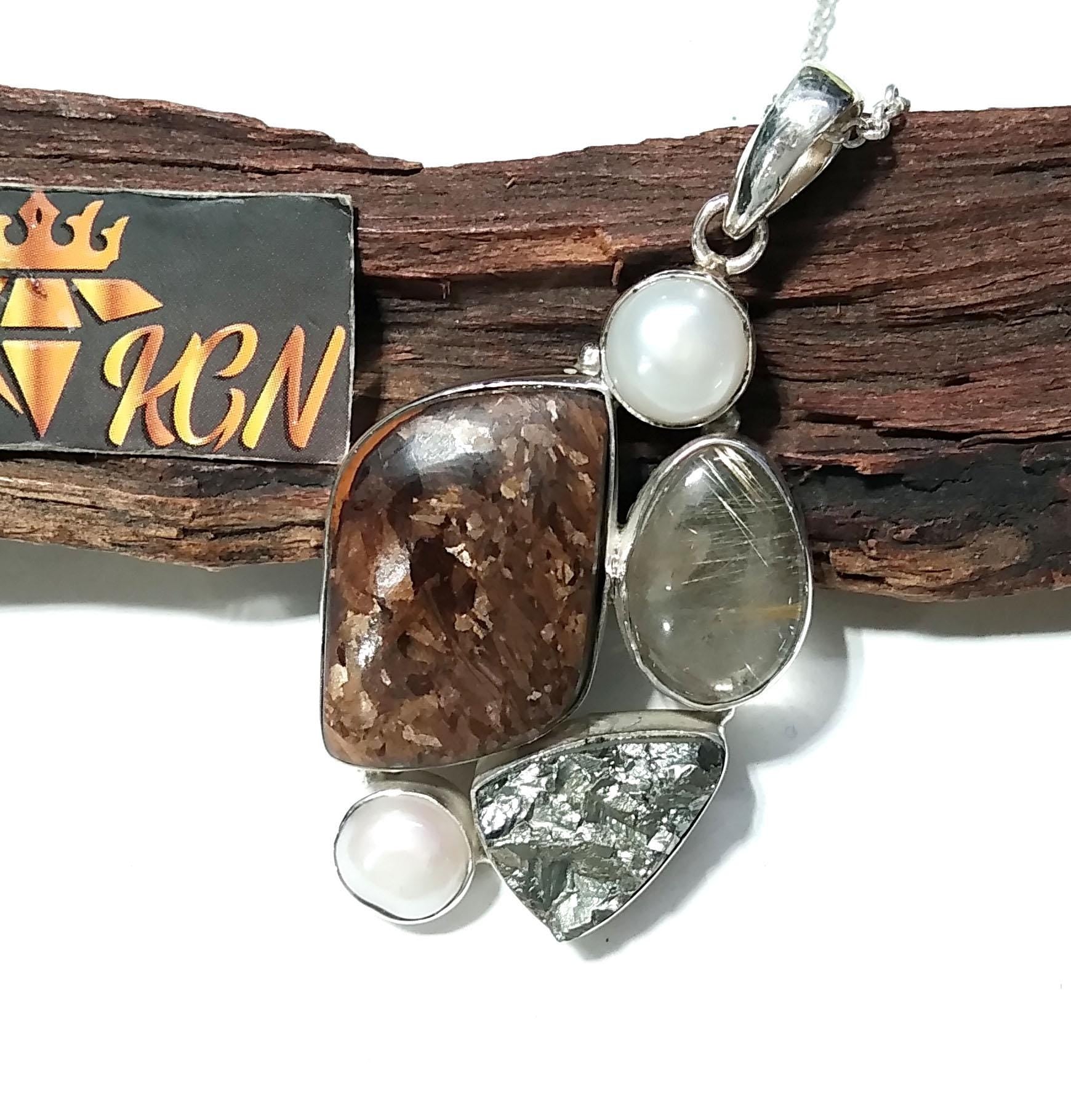 ALL Natural Gemstone Pendant, Bronzite With Real Multi Stone Pendant, 925 Starling Silver Jewelry Pendant, Handmade Making Stylish Pendant