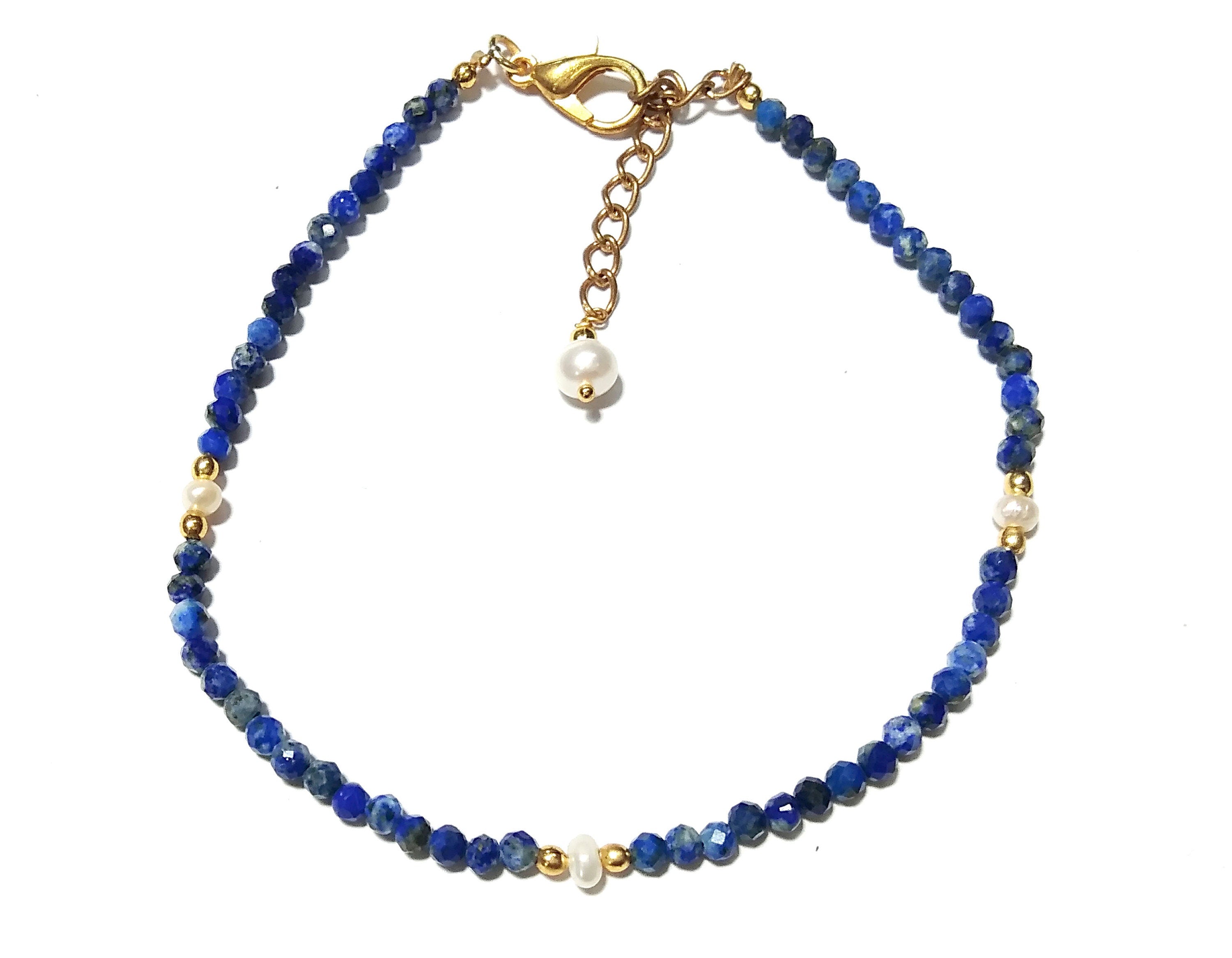 Natural Lapis Lazuli Faceted & Pearl Bracelet, 925 Sterling Silver Stone Bracelet, Top Amazing Quality Gold Silver Making Pearl Bracelet