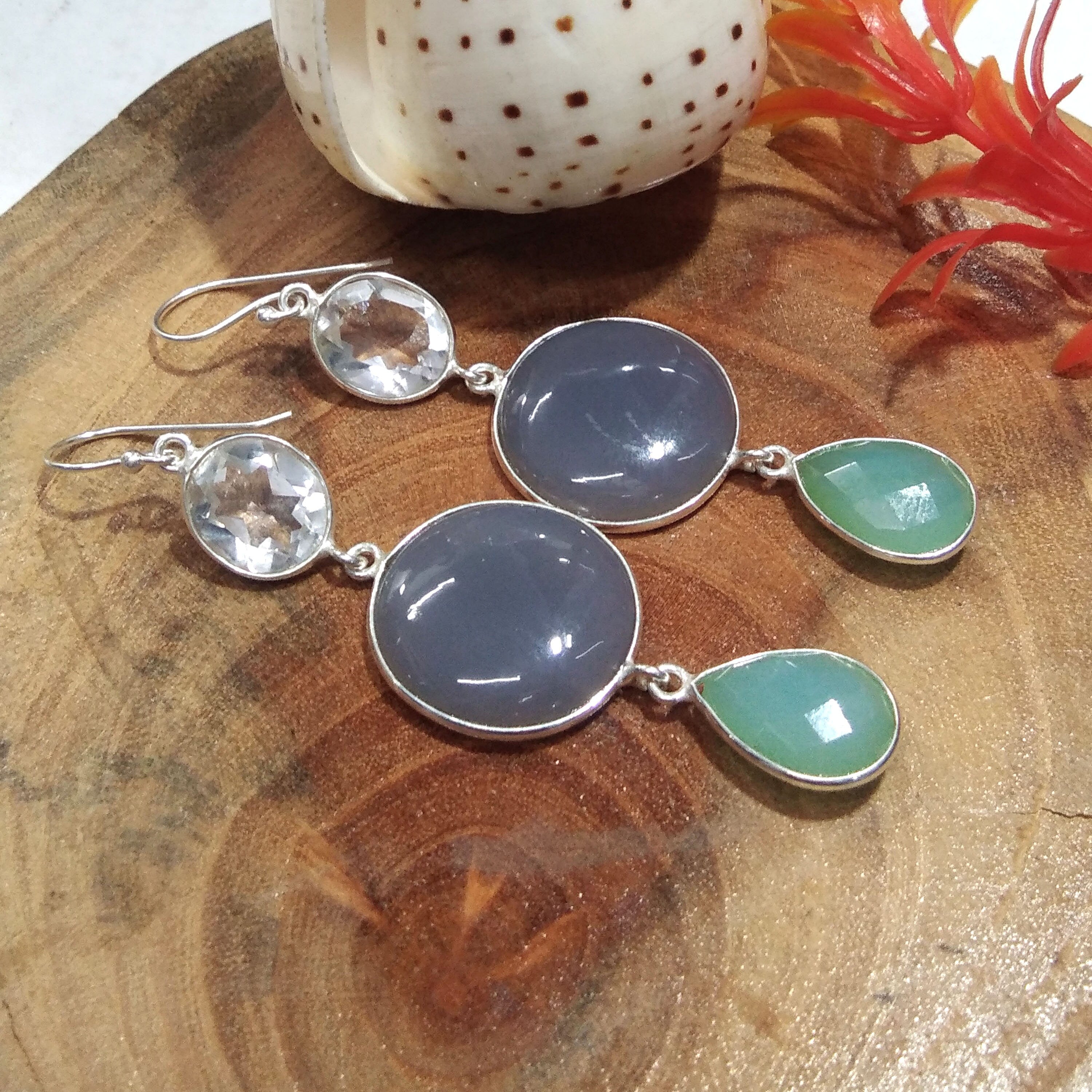 Natural Chalcedony/White Topaz Gemstone Earring, 925 Solid Starling Silver Earring, Handmade Silver Jewelry Stone Earring, Gift Birthday