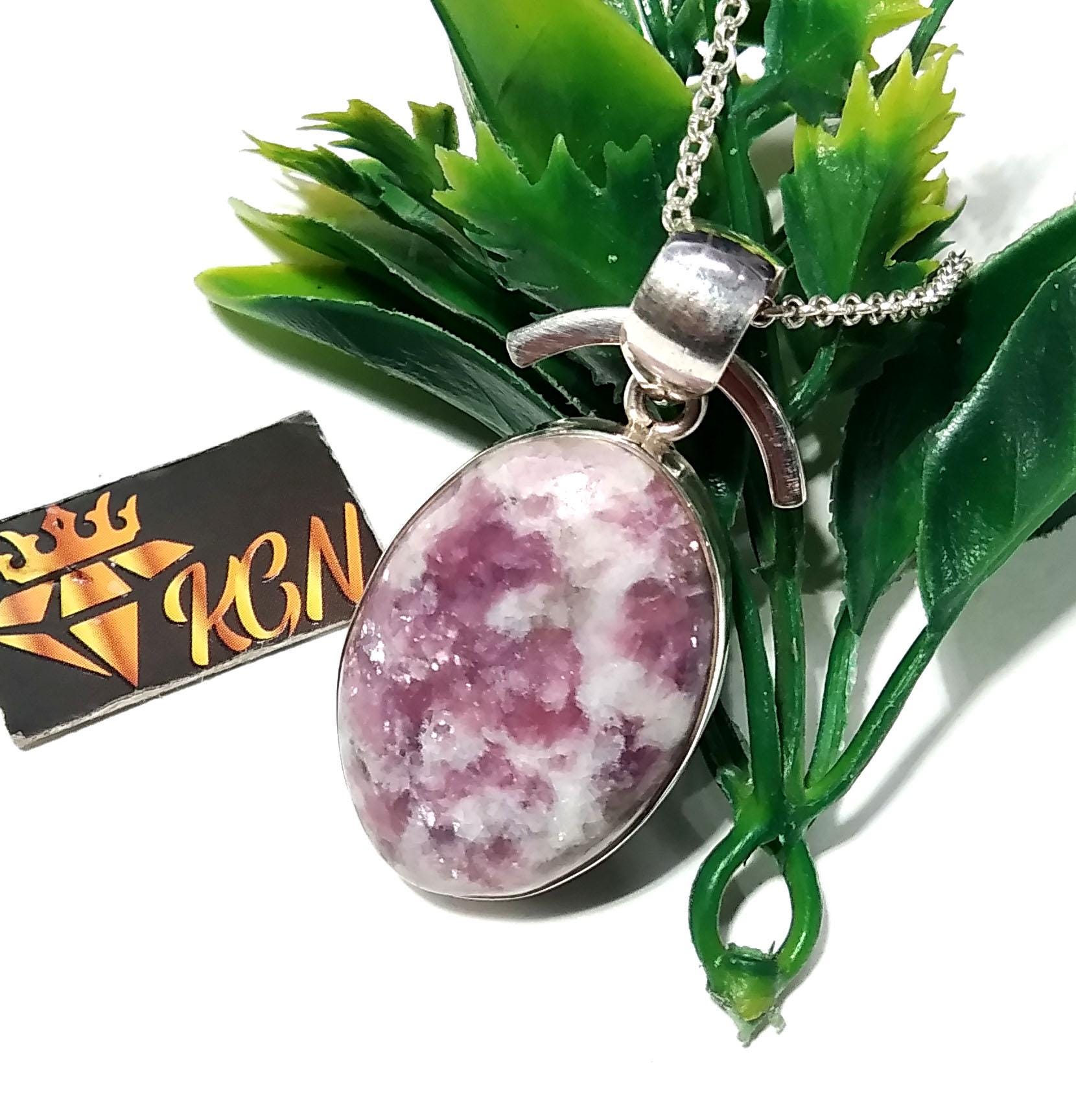 Lepidolite Gemstone Pendant ! Solid 925 Starling Silver Jewelry Pendant, Natural Gemstone Lepidolite Chain Pendant Necklace, Gift For Women.
