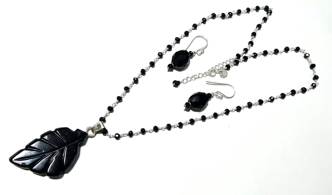 Natural Black Onyx Beads Necklace Earring Jewelry Set, 925 Solid Sterling Silver Necklace Earring, Jewelry Gift For Girls & Women.