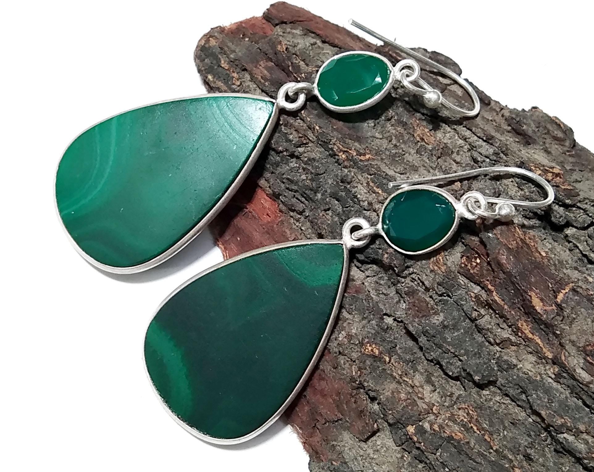 Malachite And Green Onyx Stone Earring, 925 Starling Silver Earring, Natural Malachite Stone Handmade Gift Women Bridesmaid Earring Stone