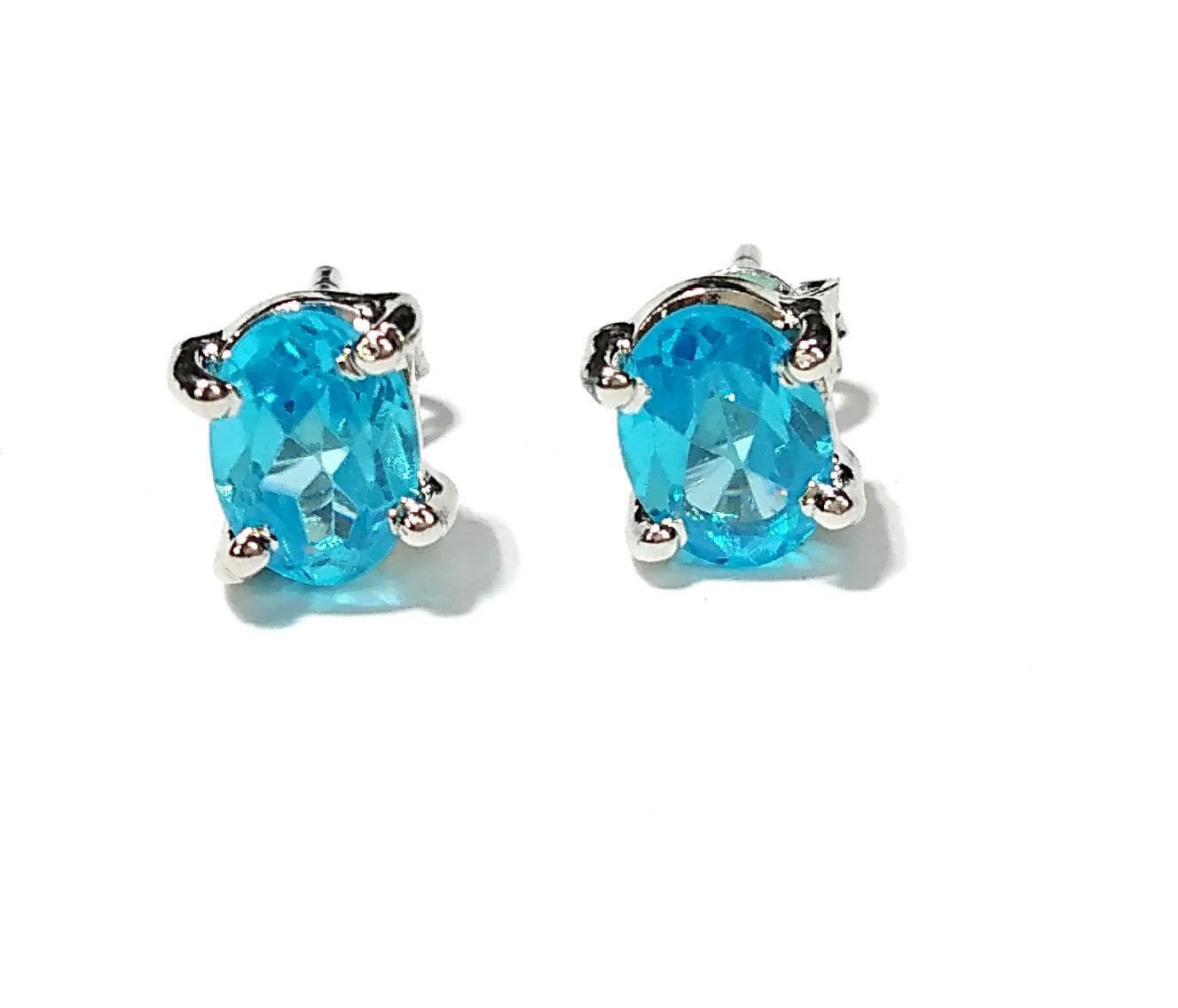 Blue Topaz Stud Earring, 925 Solid Starling Silver Earring Jewelry, Natural Blue Topaz Stone Oval Shape Stone Size 7x5mm Gift for Her Studs