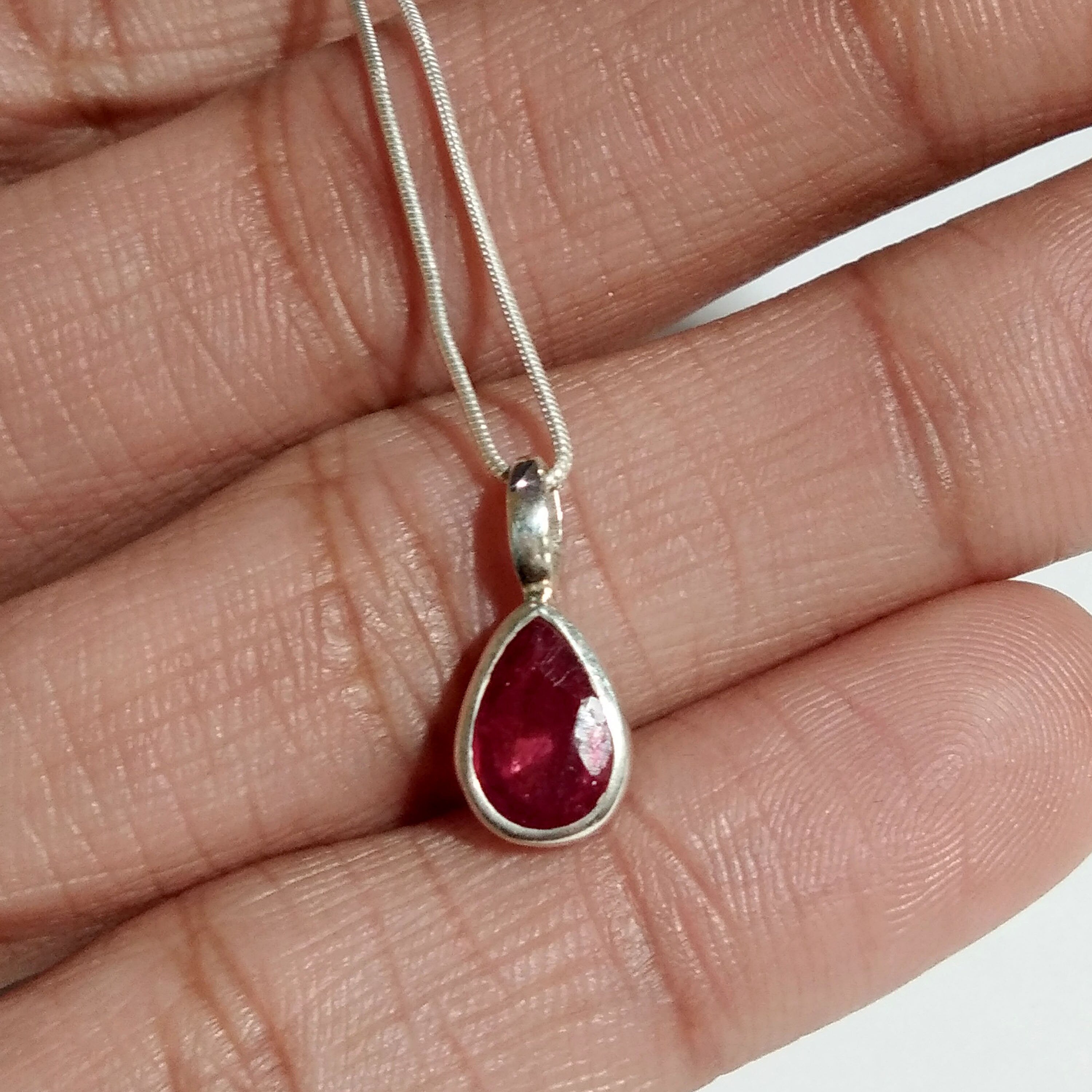 Natural Red Ruby Faceted Stone Pendant Necklace Chain, 925 Solid Sterling Silver Chain Pendant Necklace, For Gift Chain Pendant