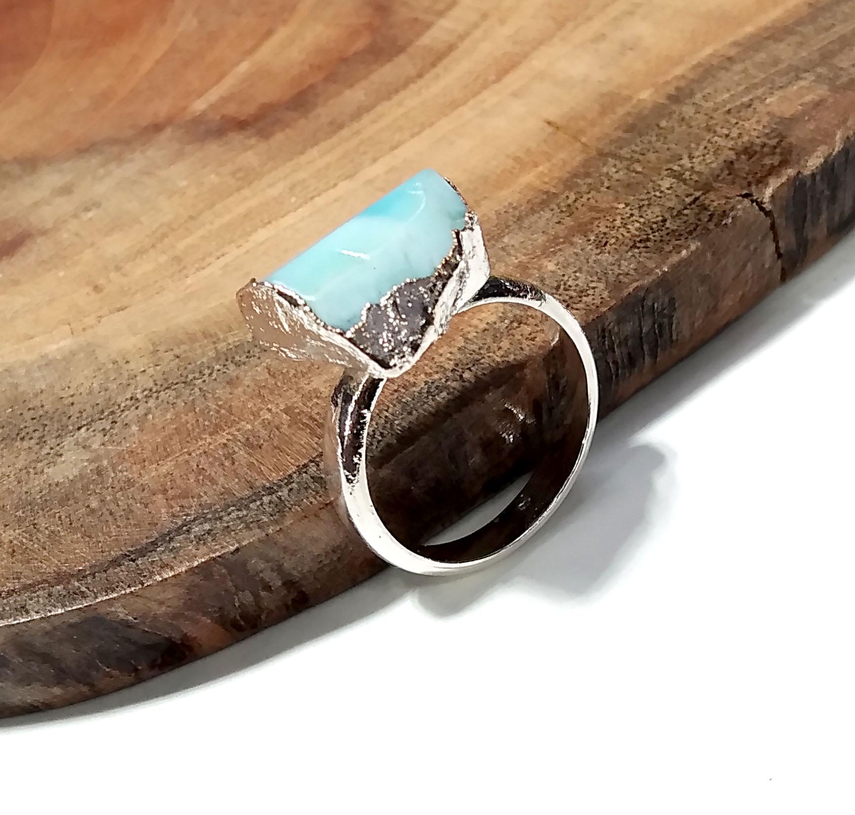 Natural Raw Larimar Rough Gemstone Ring, 925 Solid Sterling Silver Ring, Larimar Stone Size 12x8mm Handmade Ring, Gift Wedding Ring Jewelry