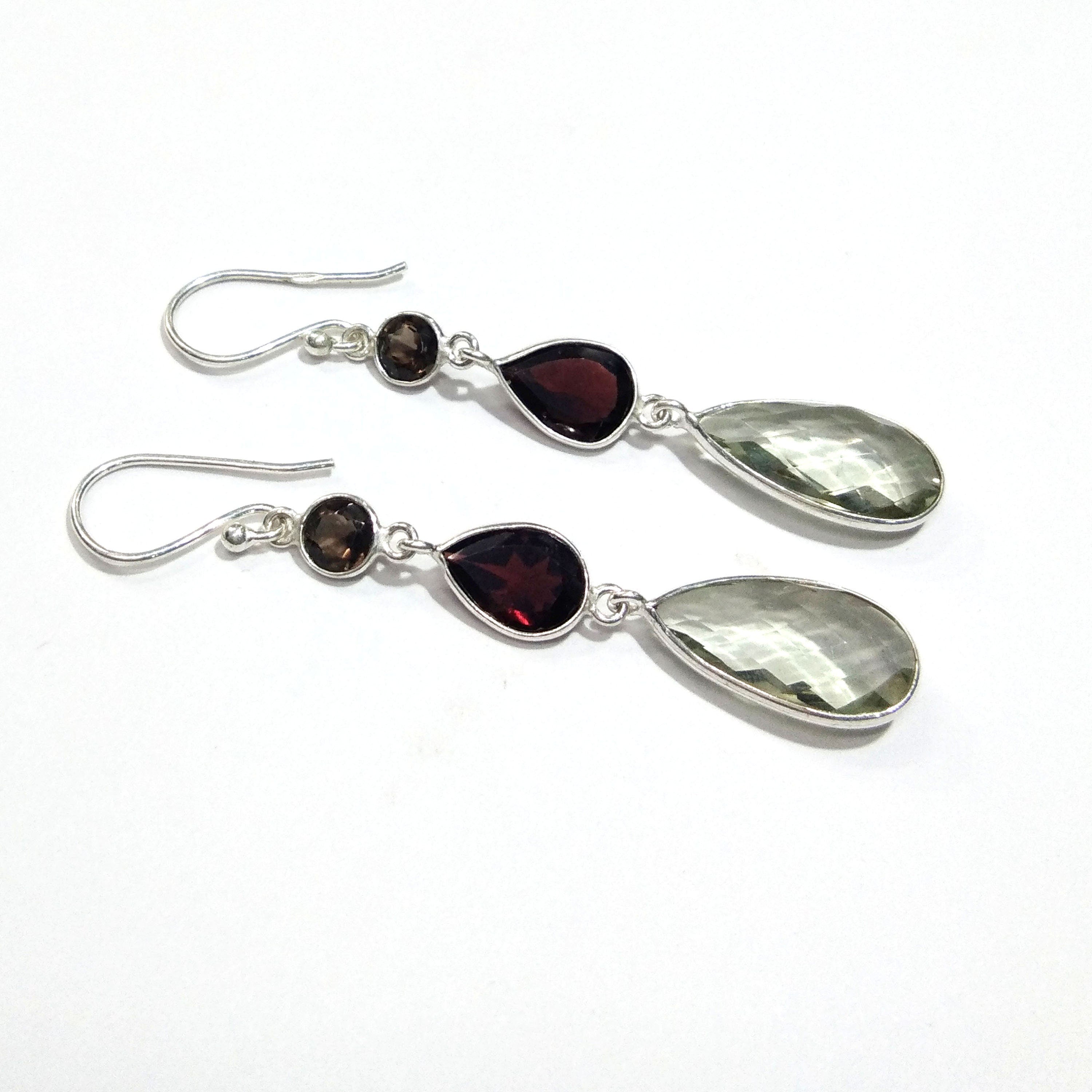 Natural Red Garnet / Green Amethyst Gemstone Earring, 925 Solid Starling Silver Earring, Stone Size 17x9mm to 9x6mm Gift Bridesmaid Earring