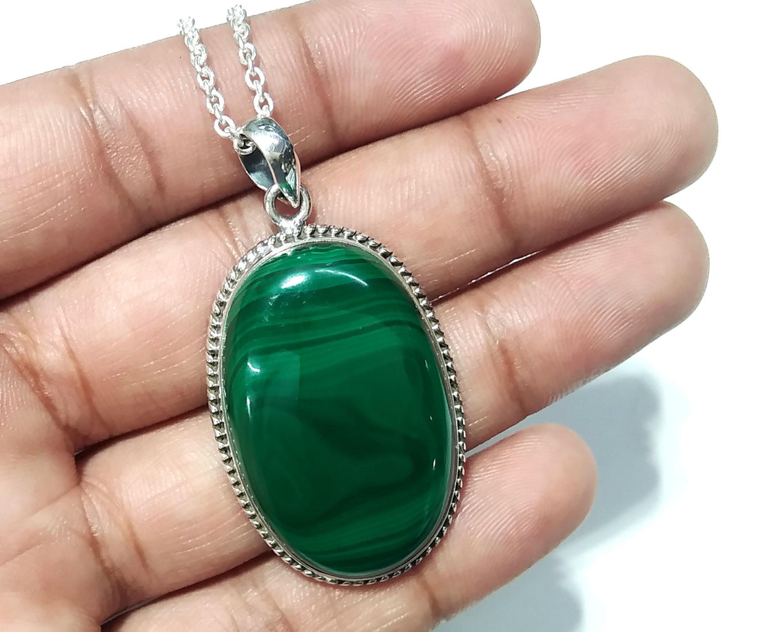 Natural Malachite Gemstone Pendant, 925 Sterling Silver Pendant Jewelry, Handmade Pendant Chain Necklace, Gift Birthday Pendant