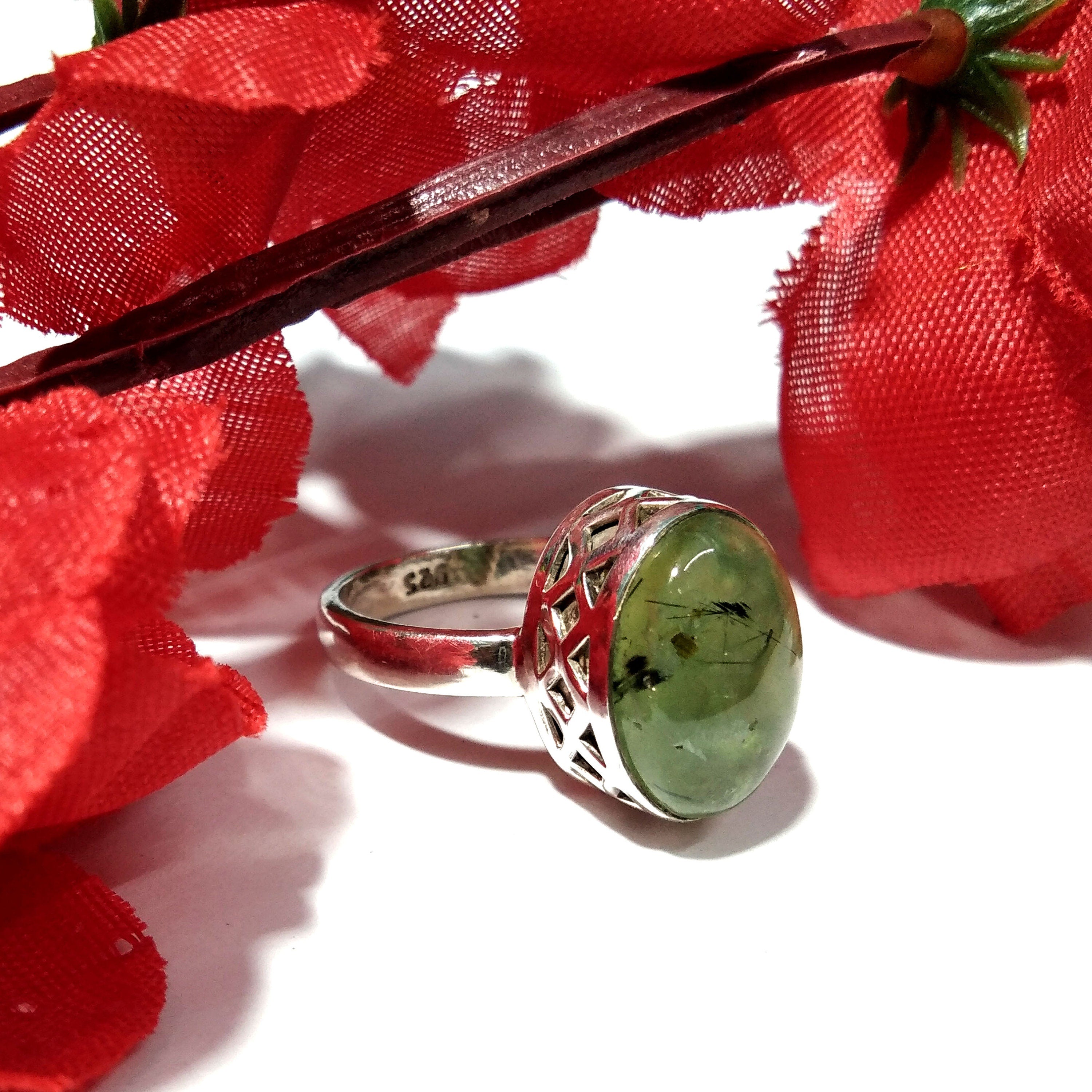 Natural Prehnite Stone Ring, Engagement Ring, 925 Silver Antique Ring, Unique Ring, Statement Ring For Girls/Woman, Gift Wedding/Anniversary
