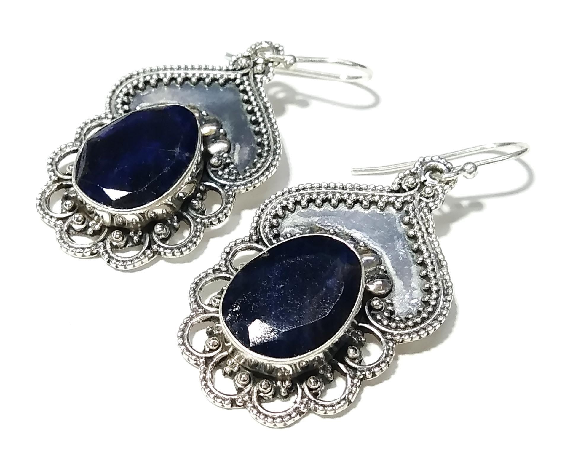 Natural Blue Sapphire Earrings Gemstone, 925 Solid Starling Silver Earring Jewelry, Oval Shape Stone Size 16x12 mm Sapphire For Gift Earring