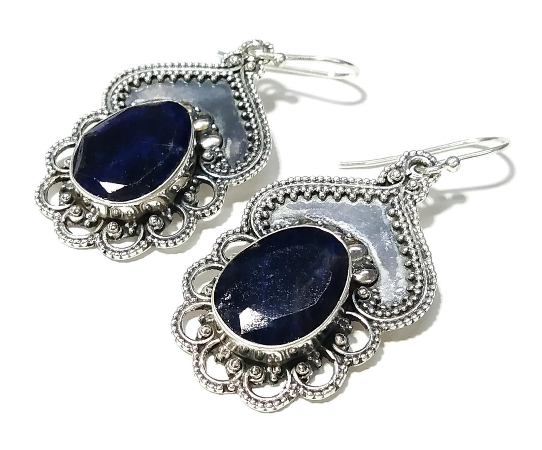 Natural Blue Sapphire Earrings Gemstone, 925 Solid Starling Silver Earring Jewelry, Oval Shape Stone Size 16x12 mm Sapphire For Gift Earring