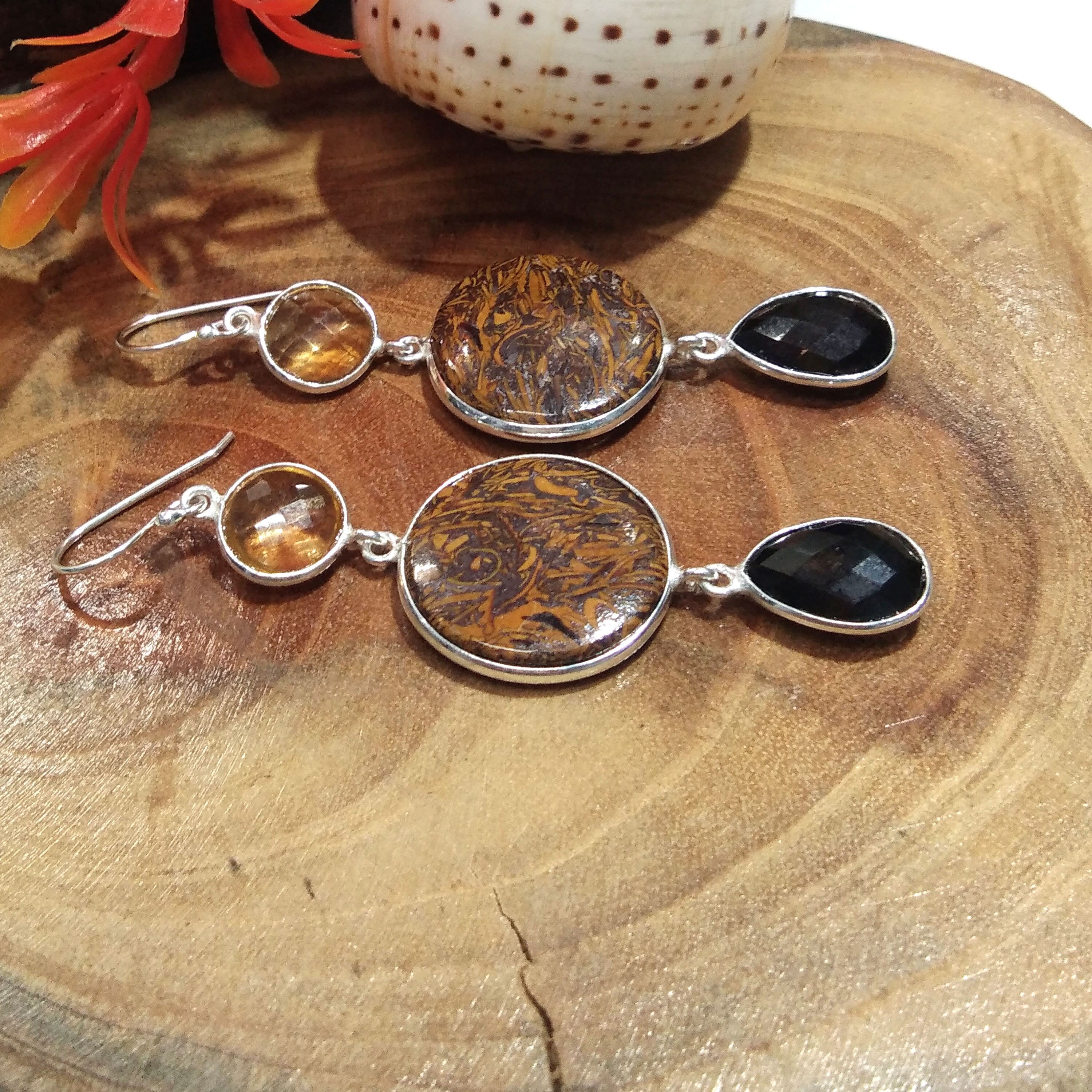 Natural Asteroid Jasper,Smoky Quartz Gemstone Earring, 925 Solid Starling Silver Earring, Handmade Silver Jewelry Stone Earring Gift Jewelry