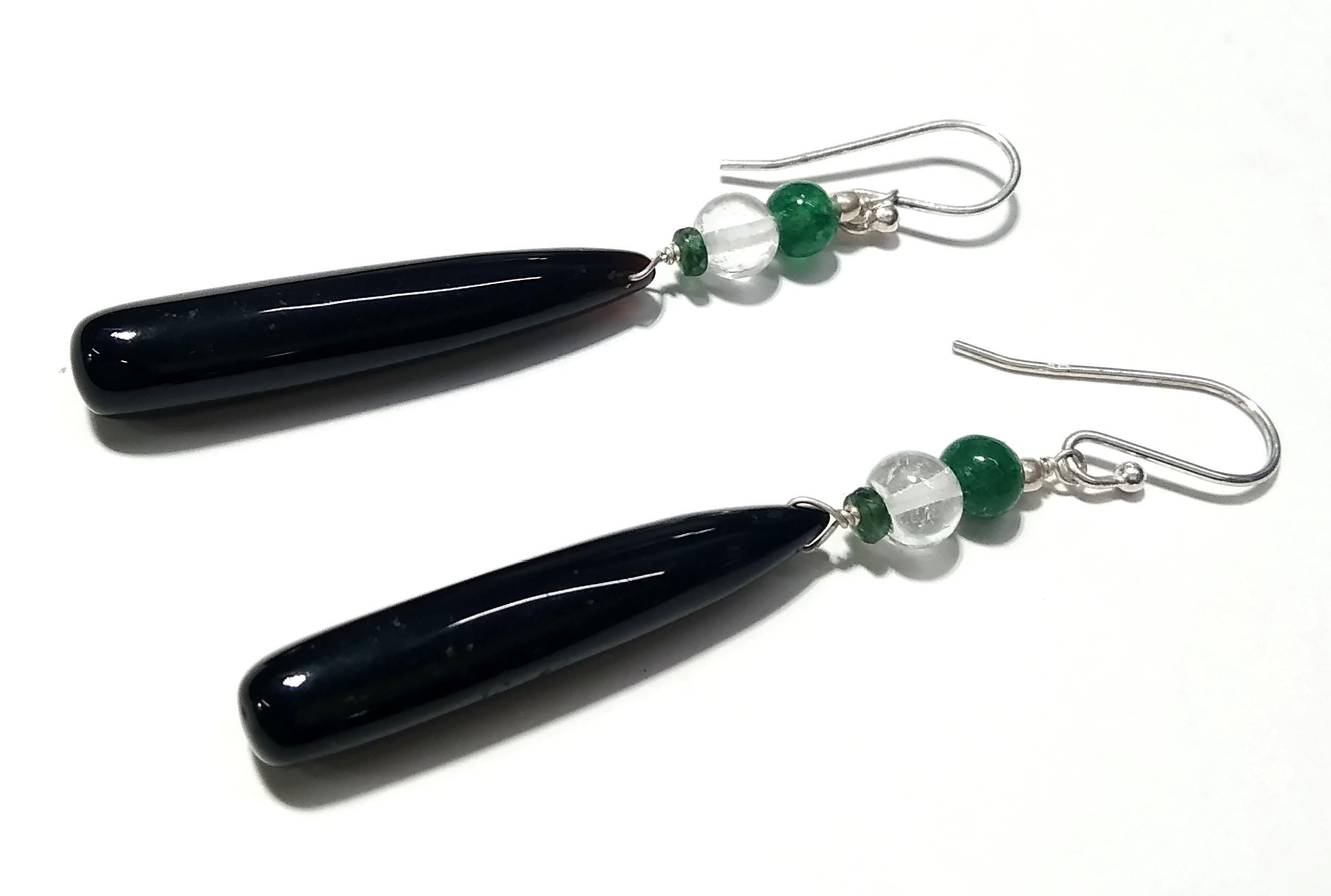 Natural Black Onyx/Crystal Beads Necklace Earring Set Jewelry, 925 Sterling Silver Necklace, Gemstone Necklace, Statement For Gift Jewelry