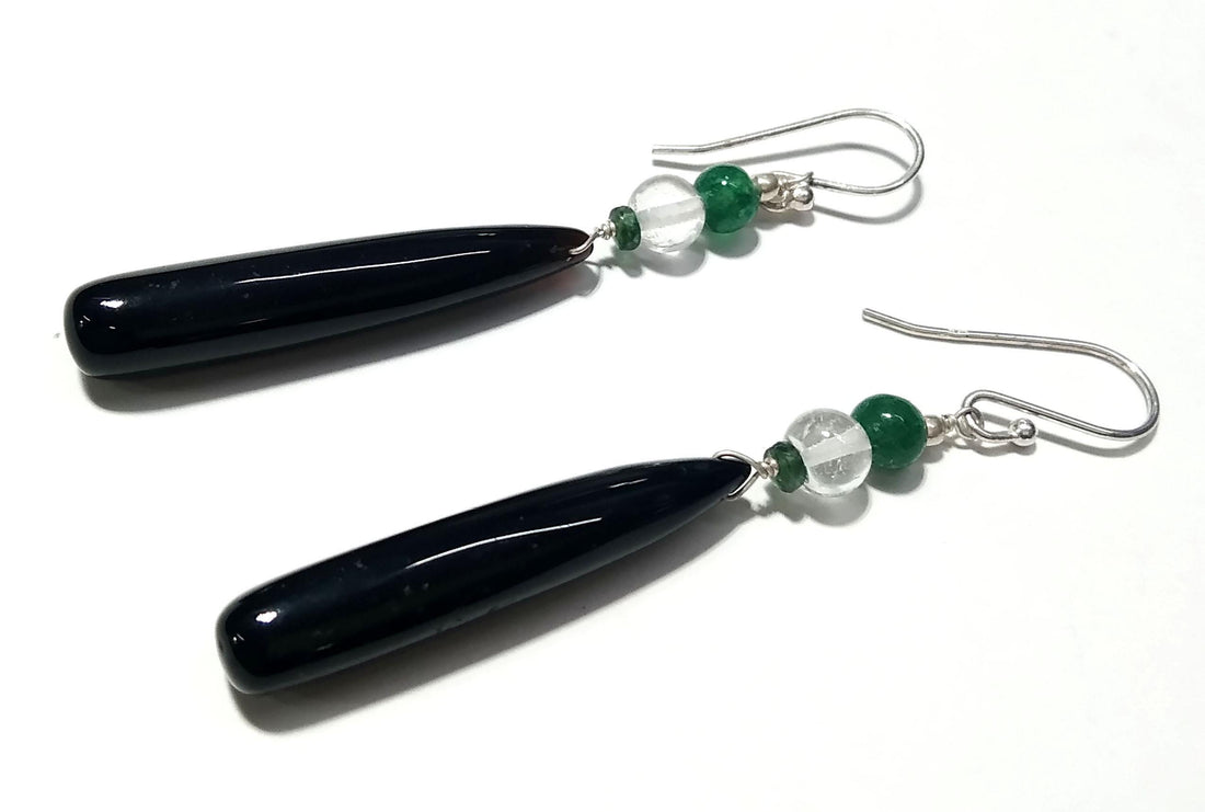 Natural Black Onyx/Crystal Beads Necklace Earring Set Jewelry, 925 Sterling Silver Necklace, Gemstone Necklace, Statement For Gift Jewelry