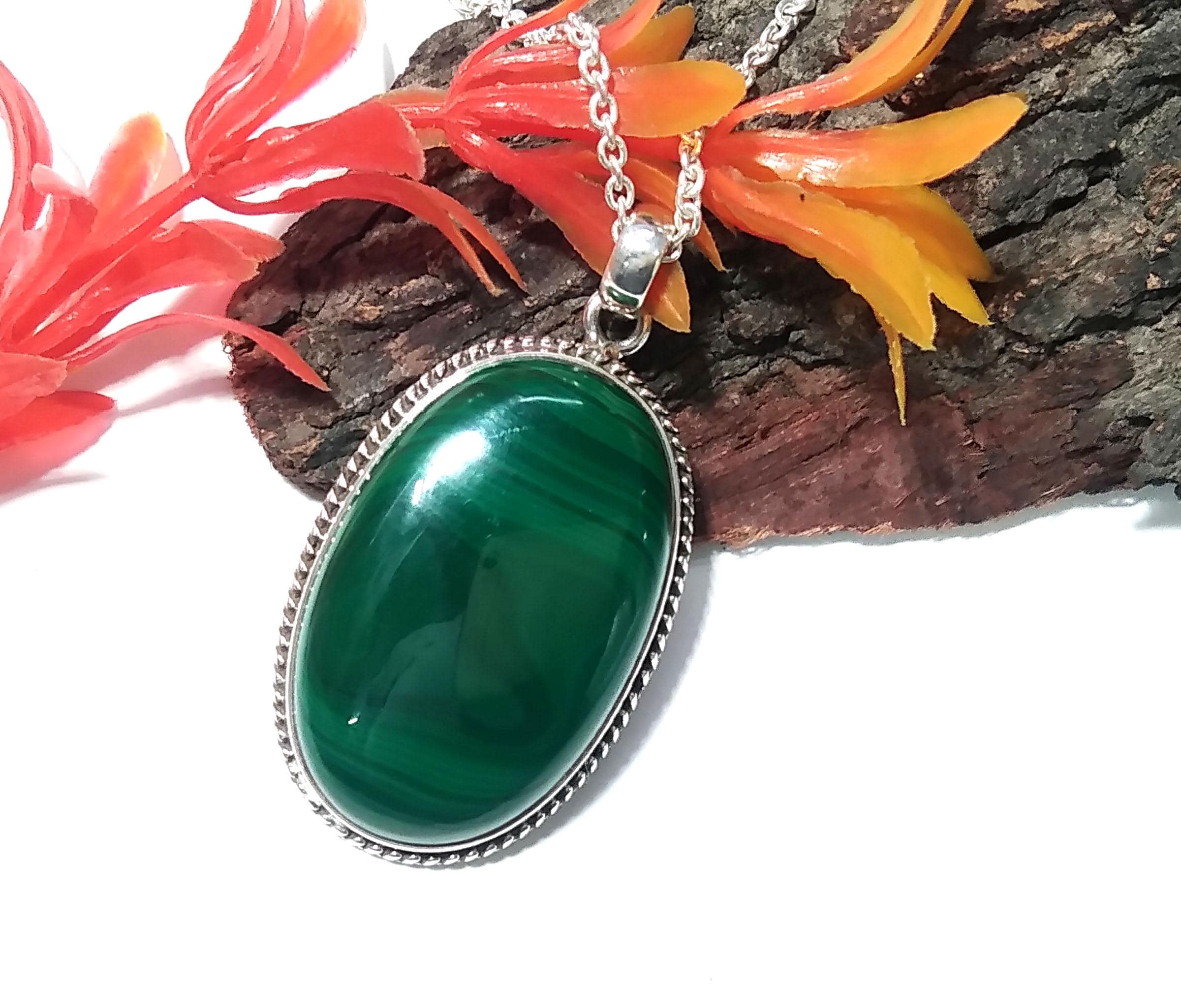 Natural Malachite Gemstone Pendant, 925 Sterling Silver Pendant Jewelry, Handmade Pendant Chain Necklace, Gift Birthday Pendant