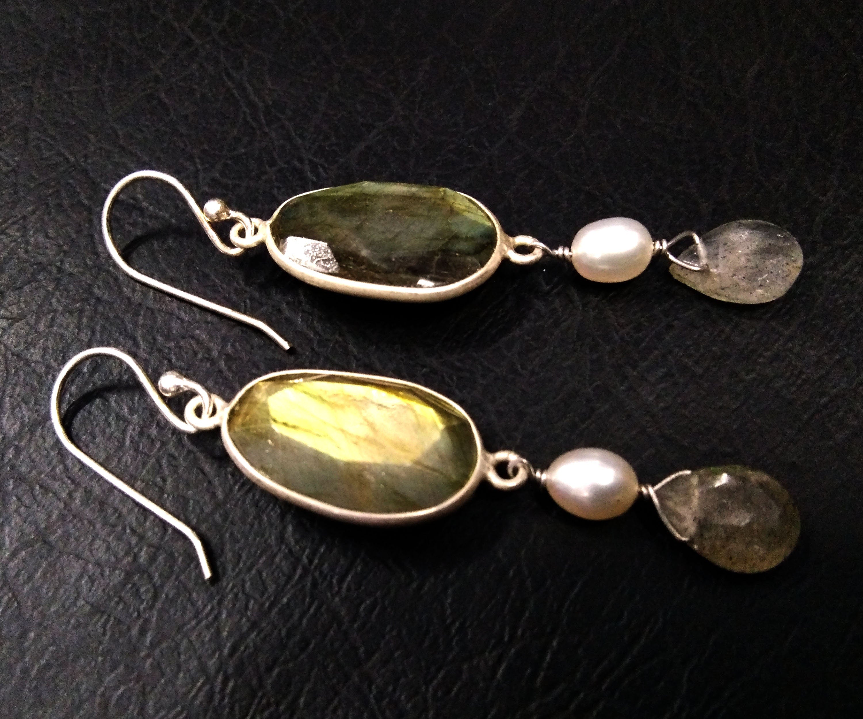 Natural Labradorite Yellow Fire Stone Earring, 925 Solid Starling Silver Earring, Labradorite Stone Handmade Gift Christmas Women Earring