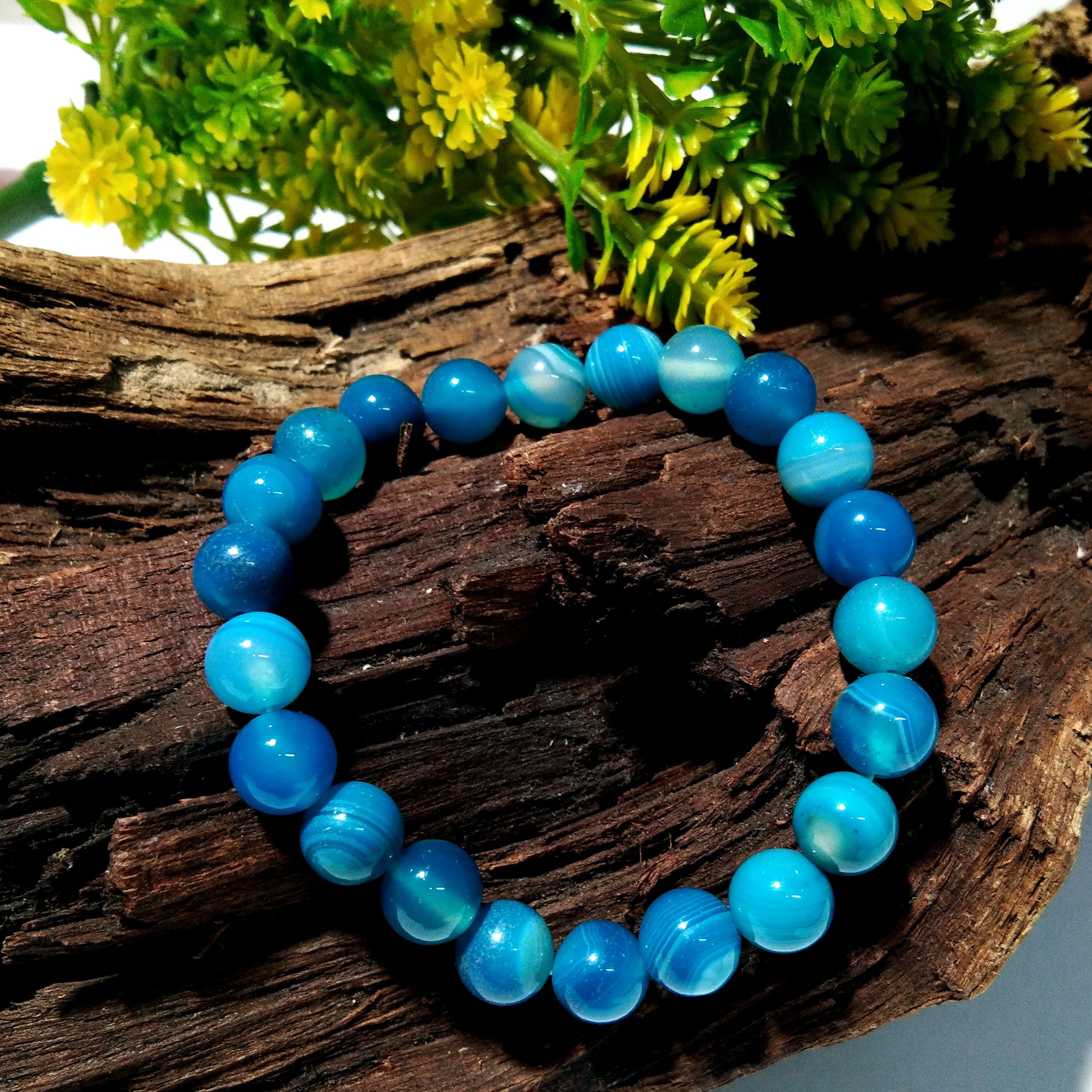 Natural Blue Lace Agate Gemstone Bracelet, Friendship Beads Bracelet, Healing Men & Women Round Bracelet, Size 8x8 mm Gift Bracelet