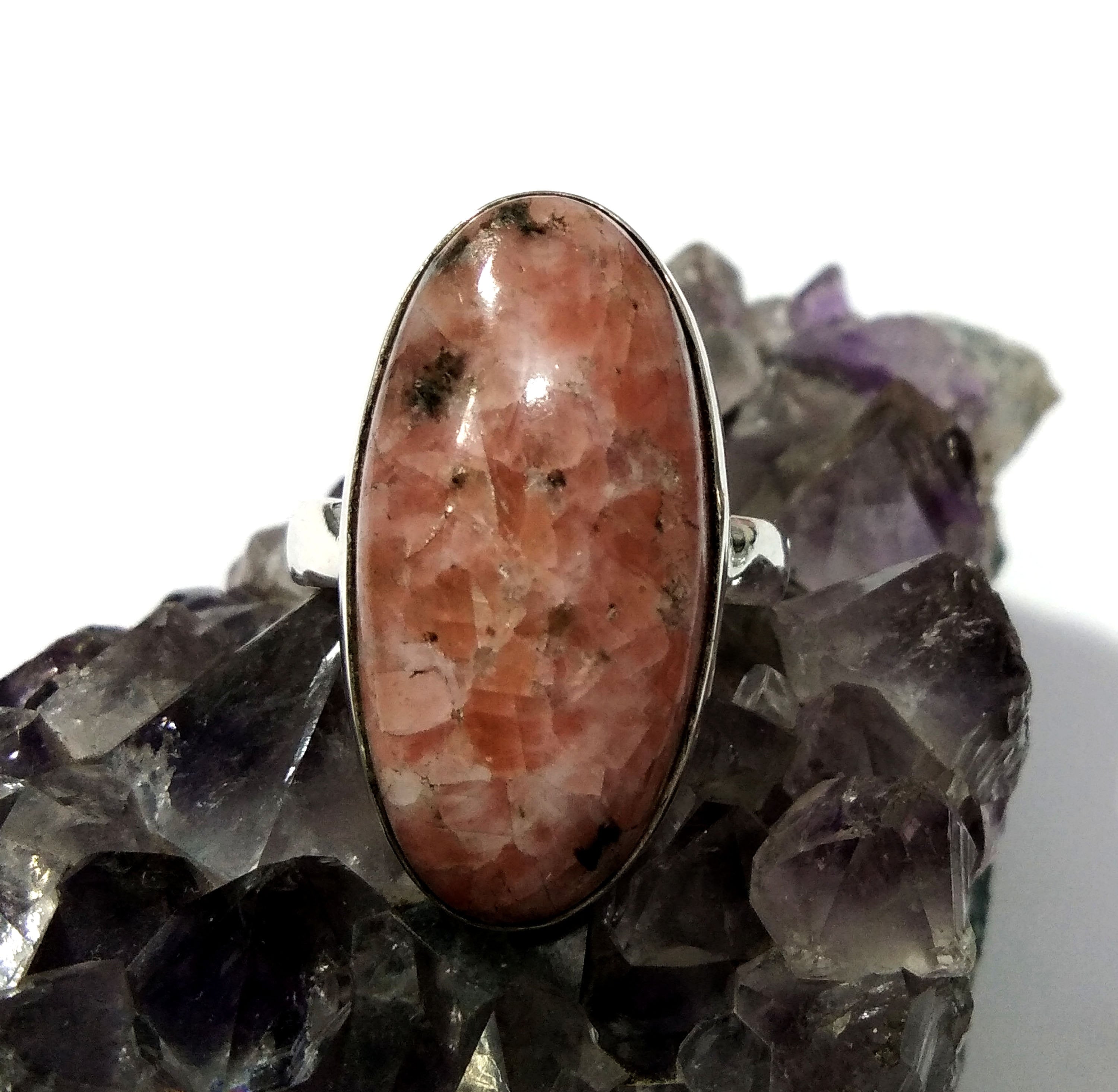 Rhodochrosite Cabochon Ring, Solid 925 Sterling Silver Ring, Natural Gemstone Rhodochrosite Size 27x13 MM Shape Oval Ring, Handmade Ring.
