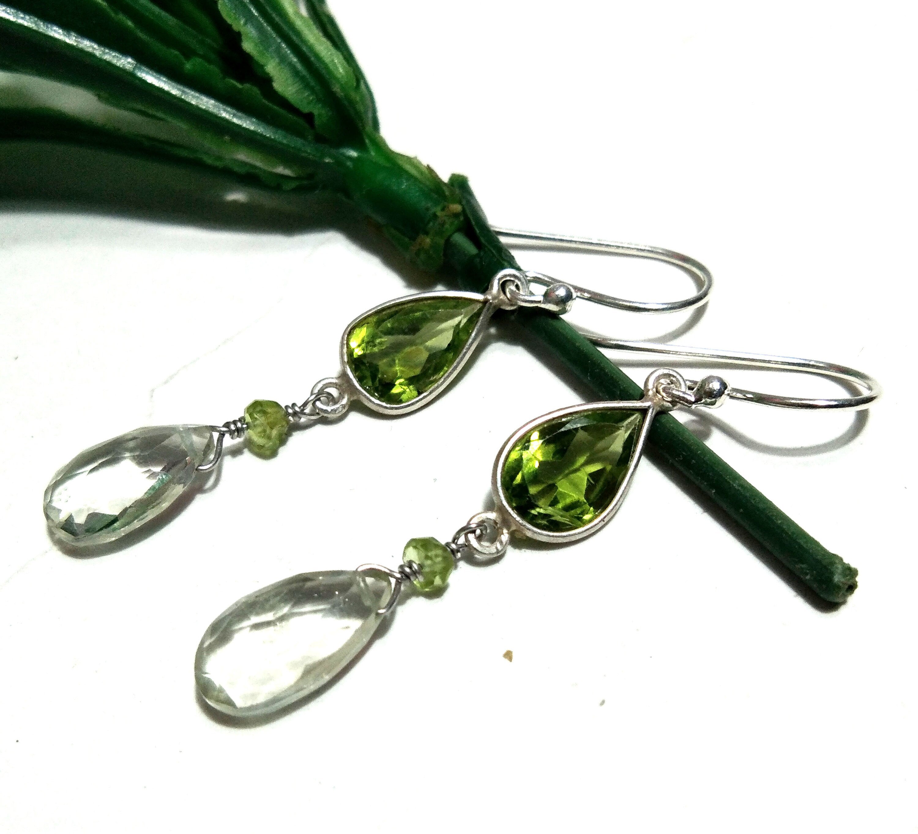 Peridot & Green Amethyst Stone Earring, 925 Silver Earring Jewelry, 100%Natural Peridot/Green Amethyst Gemstone Gift Earring For Girls/Women