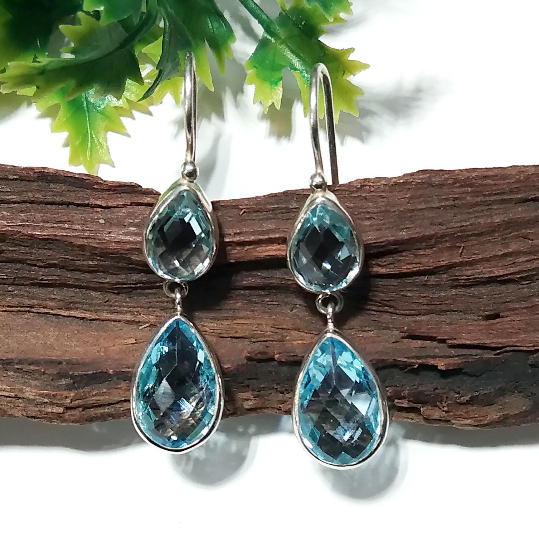 Natural Blue Topaz Gemstone Earring, 925 Solid Starling Silver Earring, Beautiful Color Blue Topaz Earring, Anniversary Gift Wedding Earring