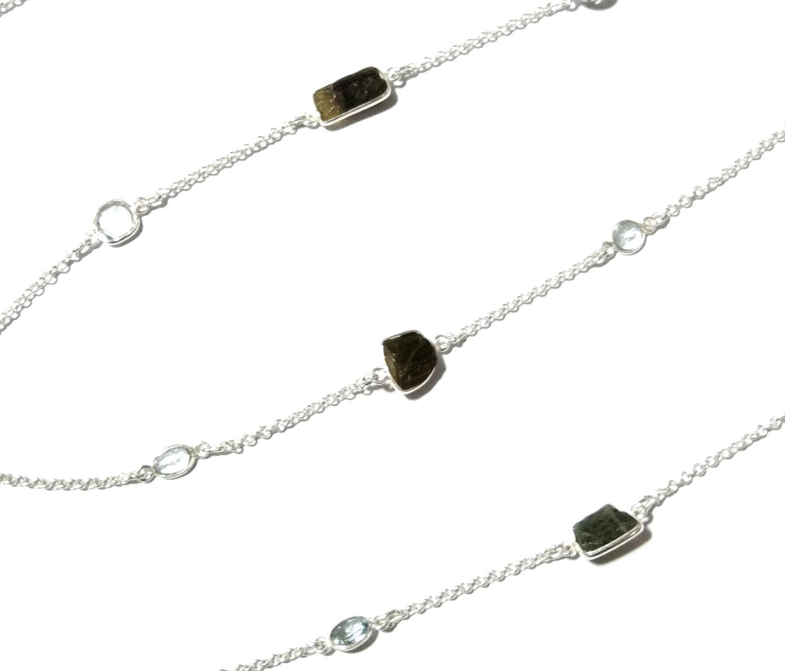 Beautiful Nice Log Necklace ! ALL Natural Gemstone Tourmaline Rough & White Topaz Log Bezel Necklace With 925 Starling Silver Length 36 inch