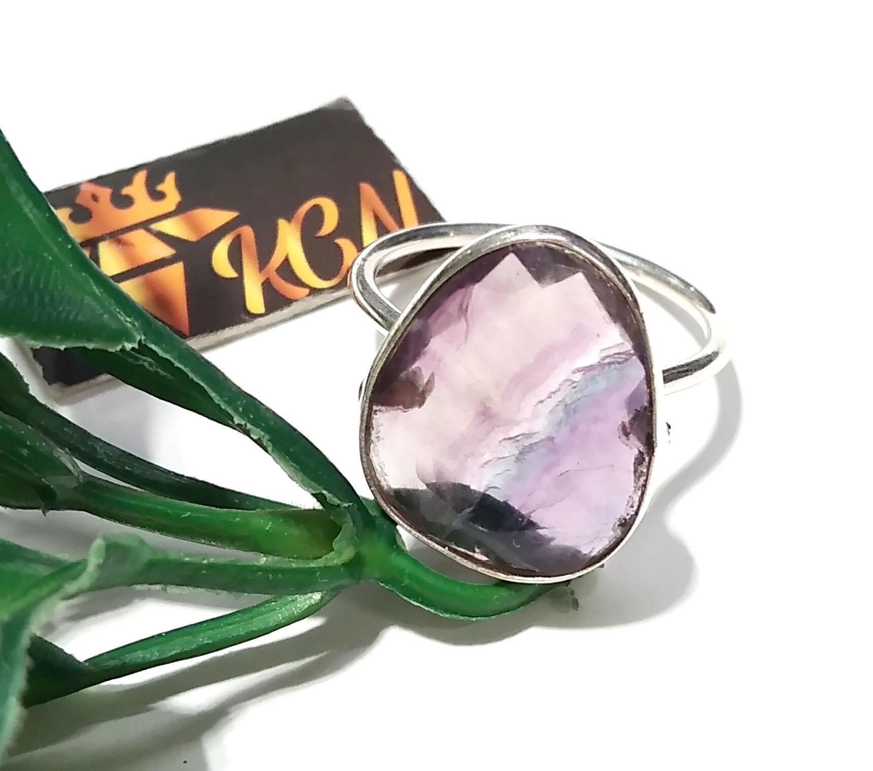 Natural Green And Purple Fluorite Ring, 925 Solid Sterling Silver Ring, Stone Size 17x14mm Handmade Silver Ring, Crystal Ring For Women Gift
