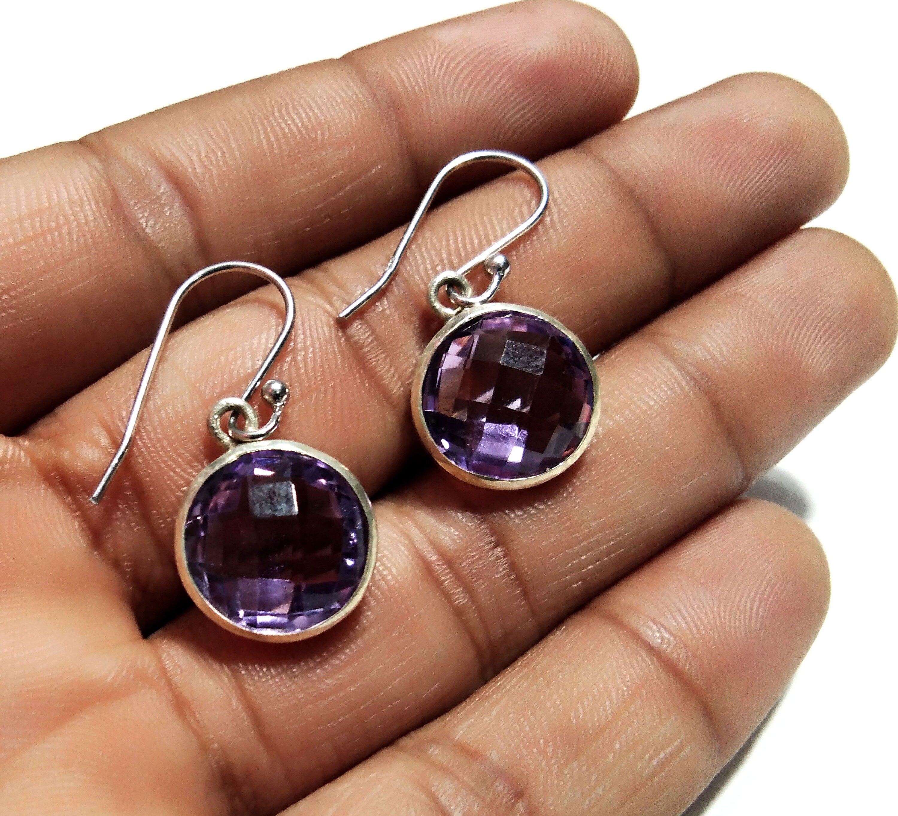 Natural Amethyst Stone Earring, 925 Sterling Silver Earring, Top Color Purple Amethyst Handmade Earring, Gift For Birthday Earring Jewelry