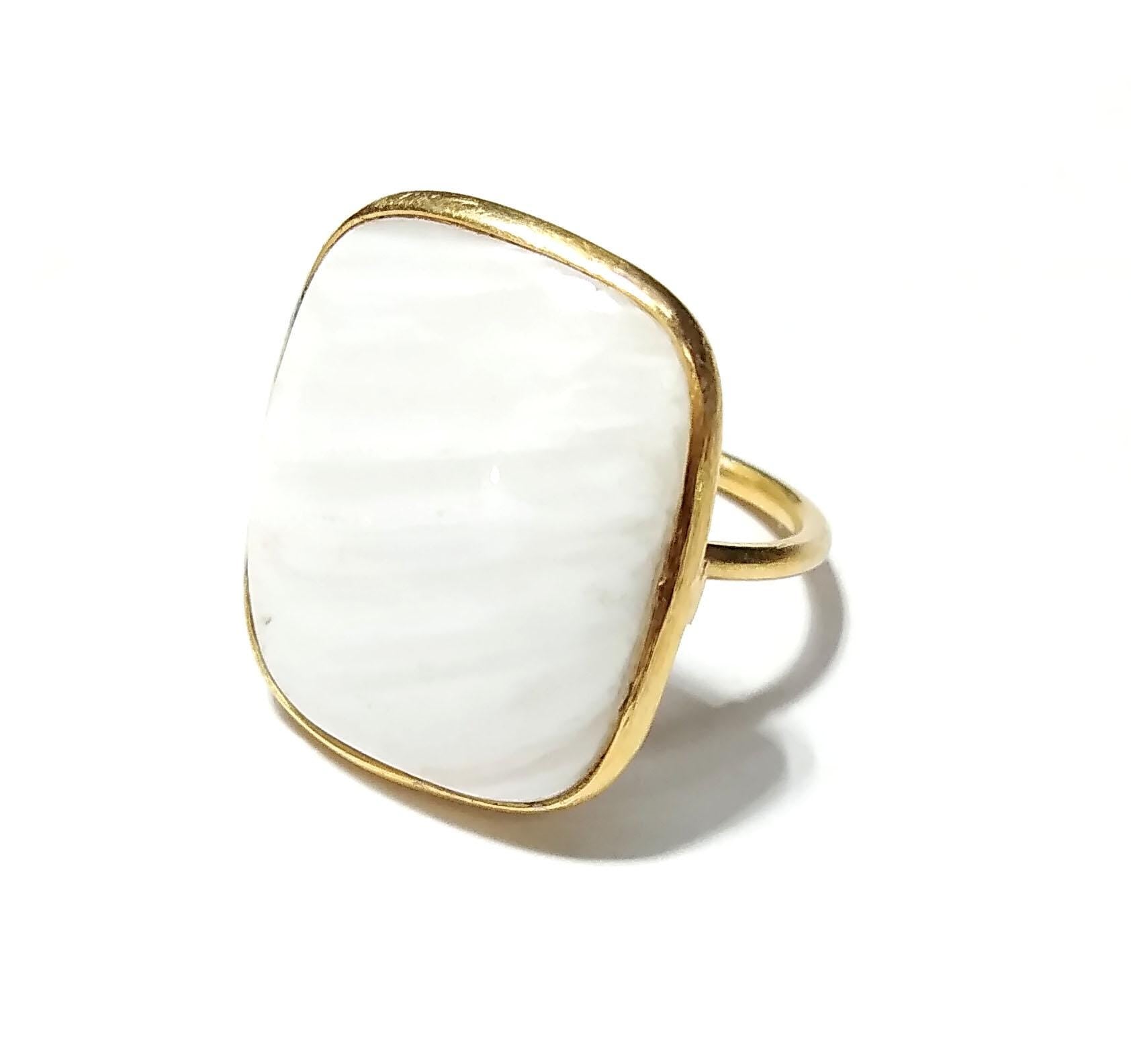 Natural White Scolecite Rings, Solid 925 Starling Silver Gold Plated Rings, Jewelry Stone Size 21x18 mm Handmade Gift Wedding Ring Jewelry