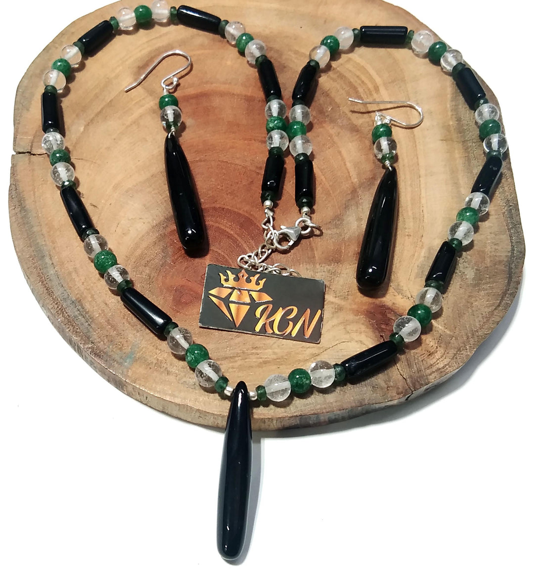 Natural Black Onyx/Crystal Beads Necklace Earring Set Jewelry, 925 Sterling Silver Necklace, Gemstone Necklace, Statement For Gift Jewelry