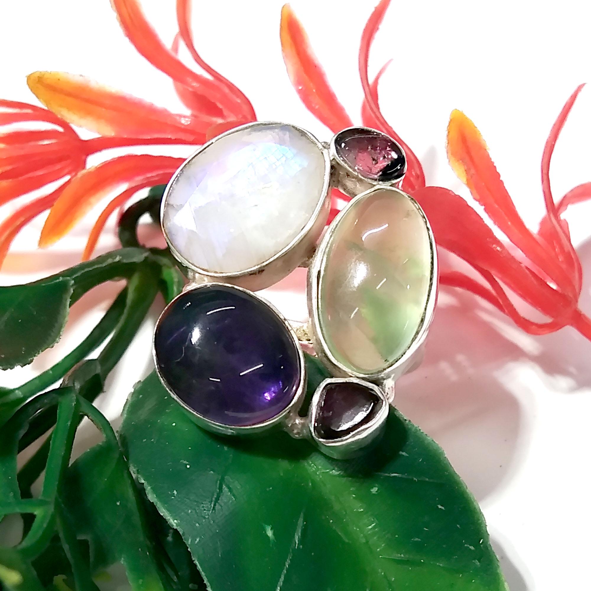 Natural Multi Color Gemstone Ring, 925 Solid Sterling Silver Ring, Multi Mix Color Stone Handmade Ring, Statement Ring Birthday Ring Jewelry