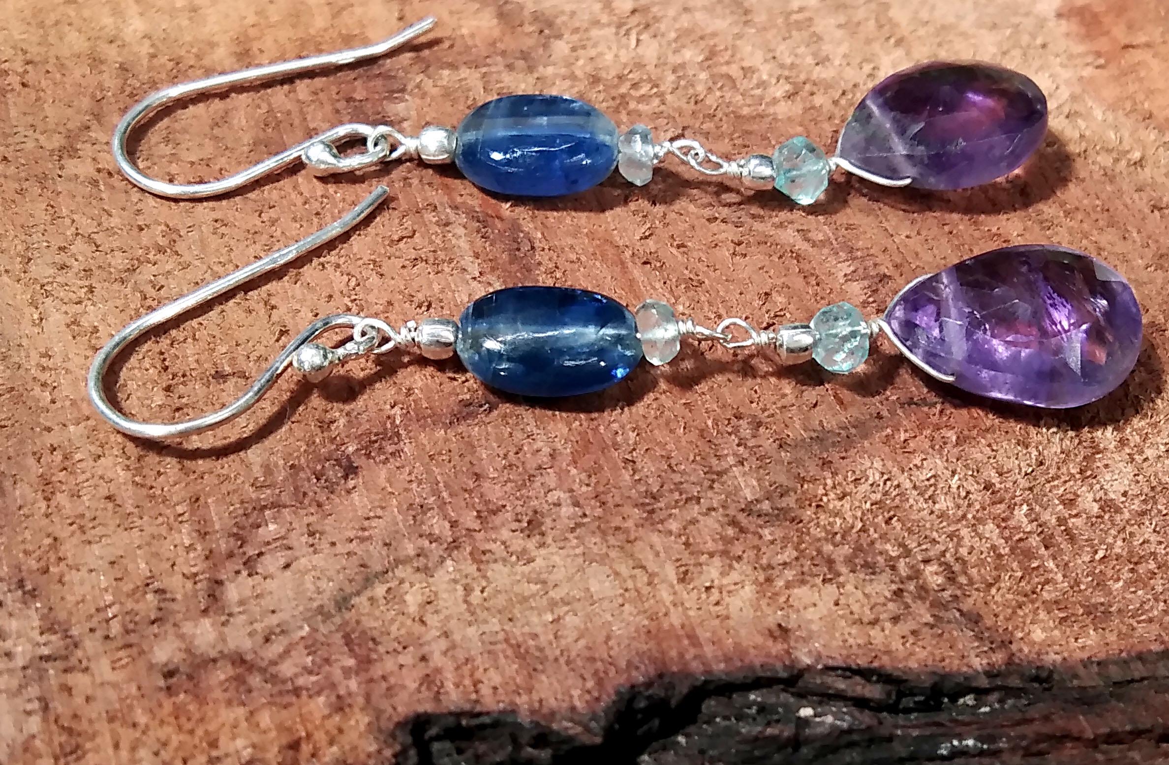 Natural Kyanite/Amethyst Earrings, 925 Solid Starling Silver Earring, Amethyst Stone Handmade Earring, Gift Women Bridesmaid Earring Stone