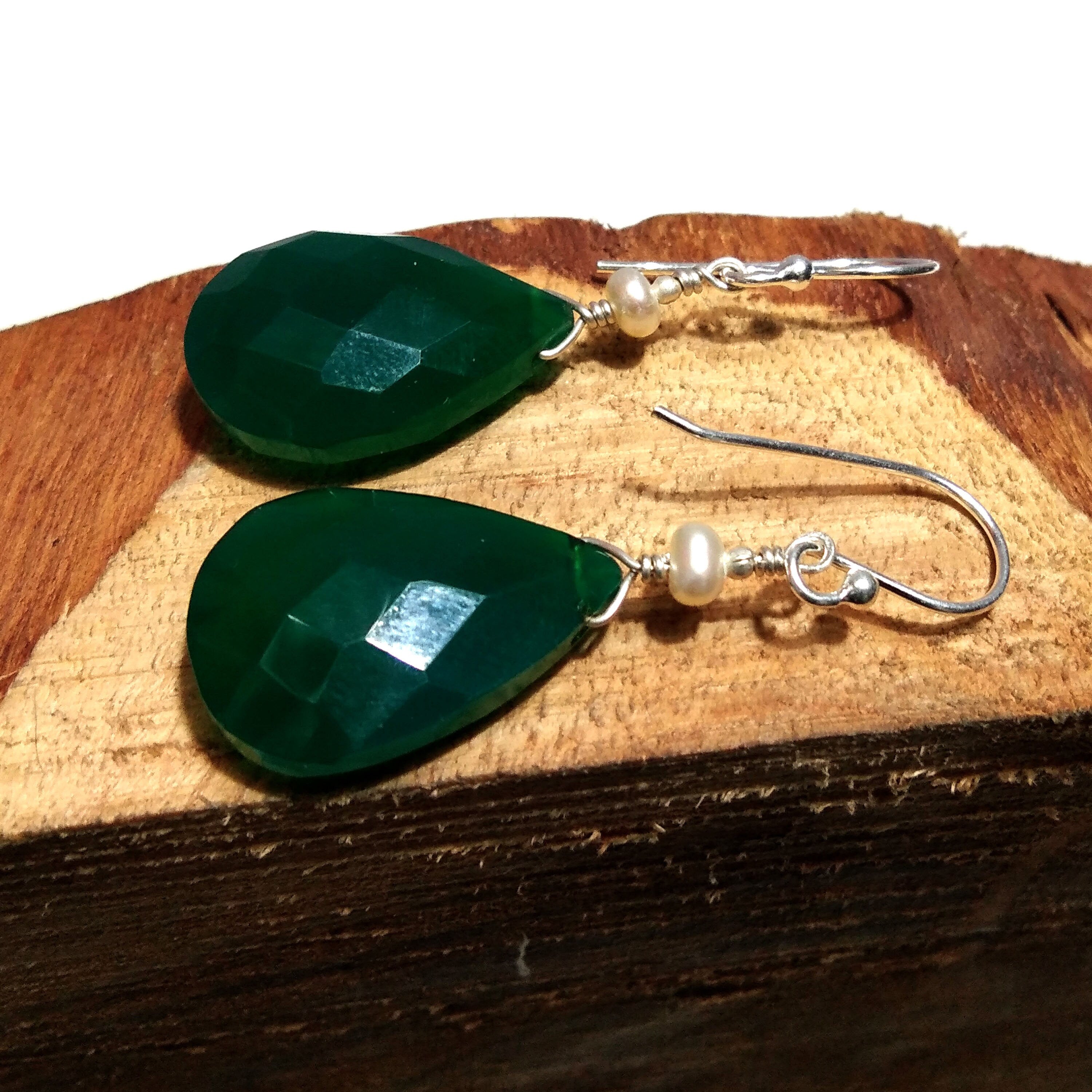 Very Beautiful Nice Earring, Green Onyx & Pearl Earring, 925 Starling Silver Handmade Making Earring, Gemstone Earring Gift For Girls/Women