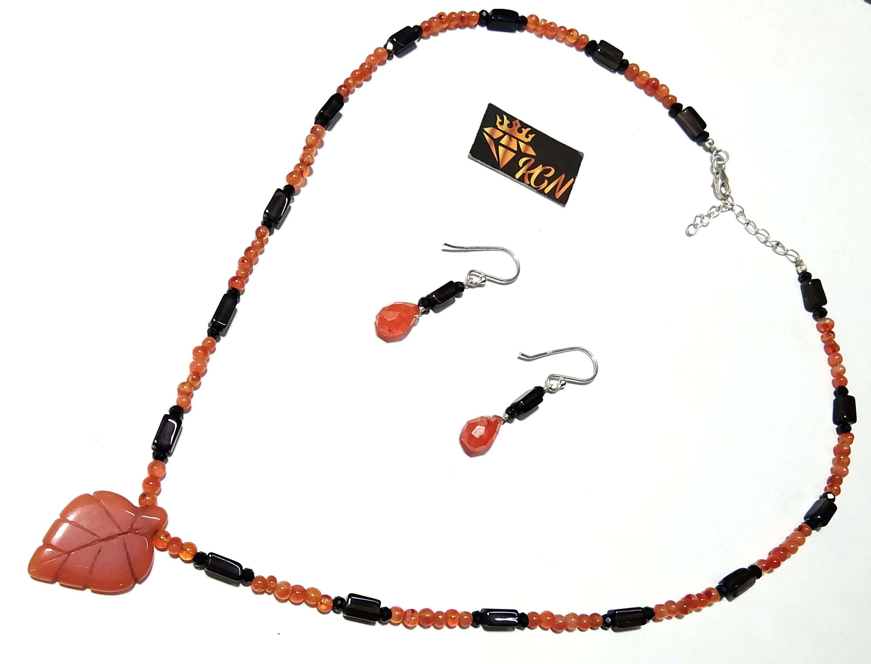 Natural Caroline /Black Onyx Beads Necklace Earring Jewelry Set, 925 Solid Sterling Silver Necklace Earring, Jewelry Gift For Girls & Women