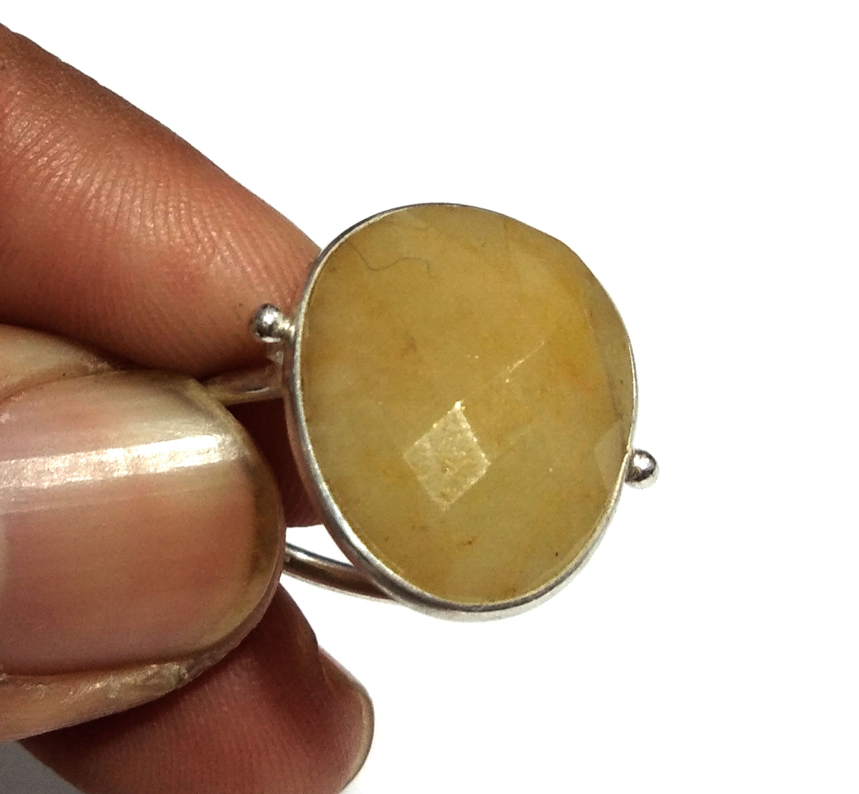 Yellow Sapphire Checker Cut Stone Ring, 925 Starling Silver Ring, Gemstone Size 15x13 mm Natural Yellow Sapphire Stone Gift Birthday Ring