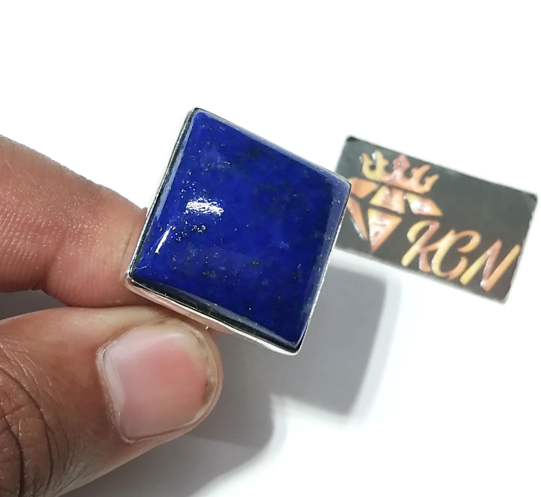 Lapis Lazuli Gemstone Ring, Solid 925 Sterling Silver Ring, Natural Genuine Lapis Lazuli Cabochon Stone Ring, Healing Crystal Jewelry Gift
