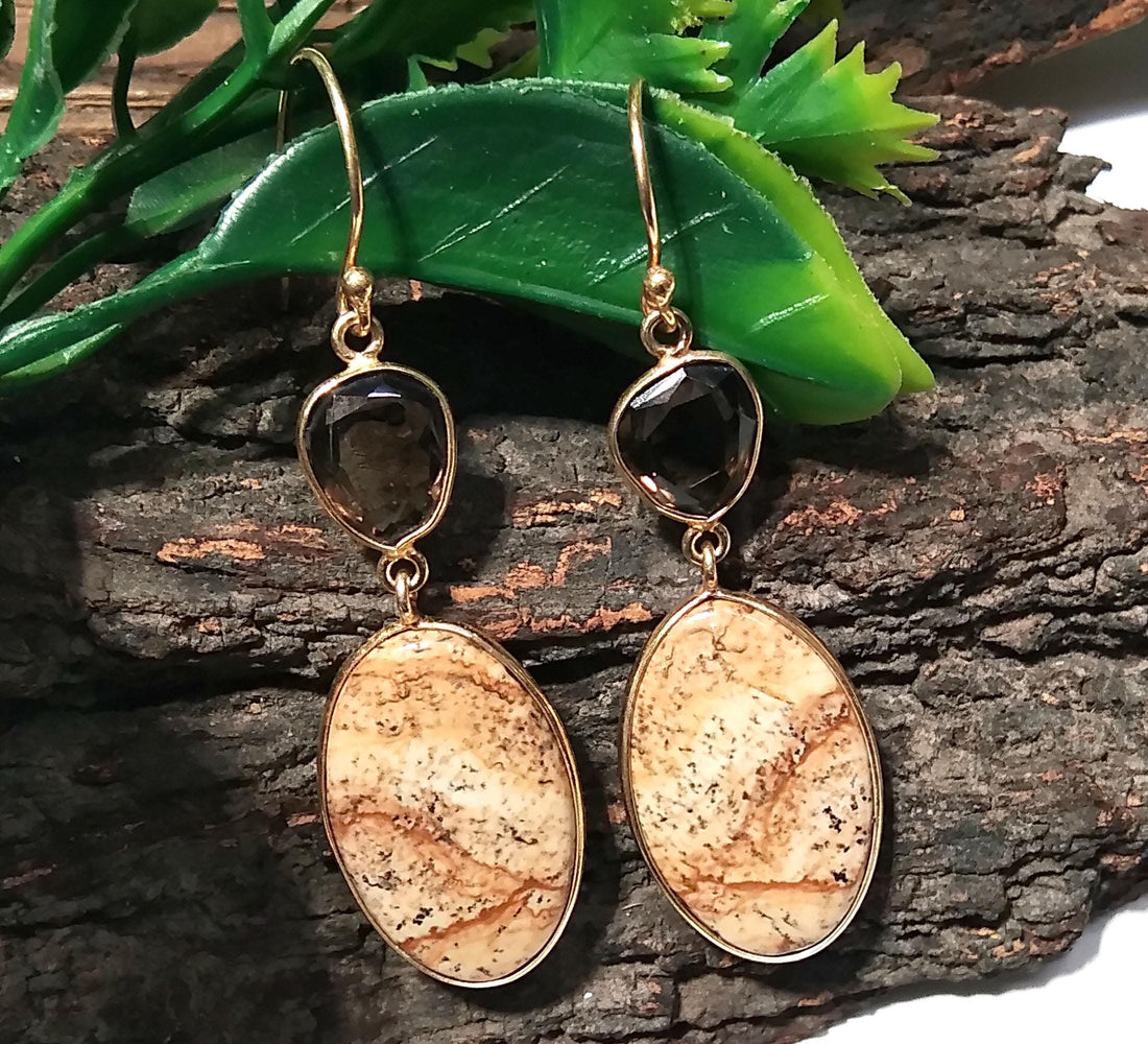 Natural Pitcher Jasper/Smoky Quartz Gemstone Earring, 925 Sterling Silver Earring Drop Dangle Stone Earring, Gift Wedding Earring Jewelry