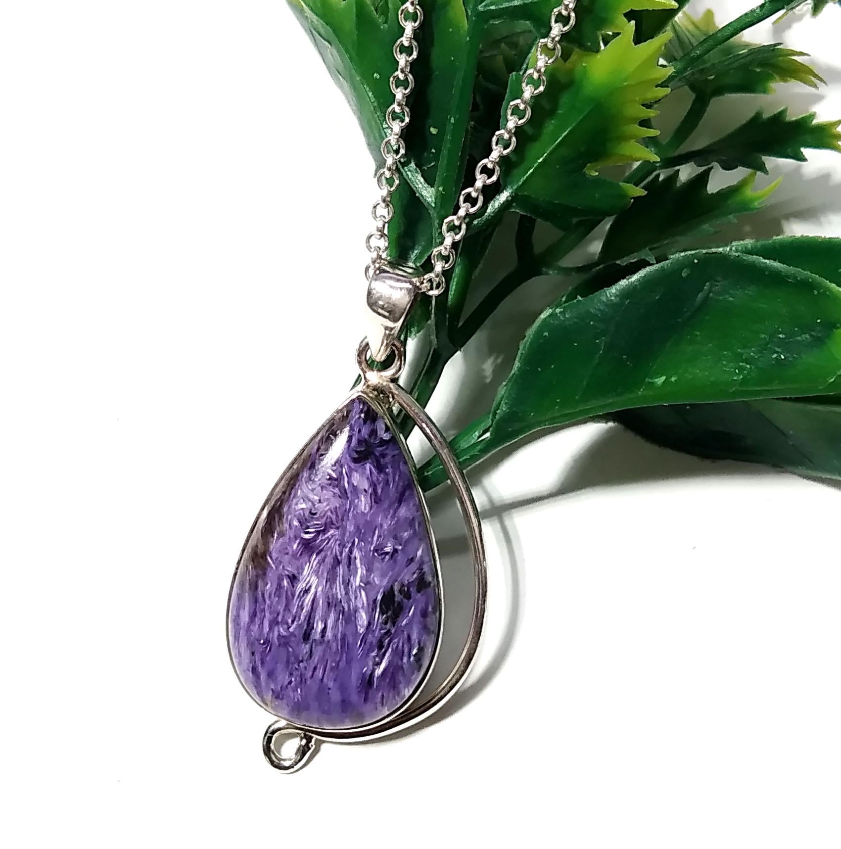 Purple Charoite Pendant Necklace, 925 Starling Silver Pendant, Charoite Gemstone Pendant Necklace on Chain, Handmade Healing Crystal Pendant