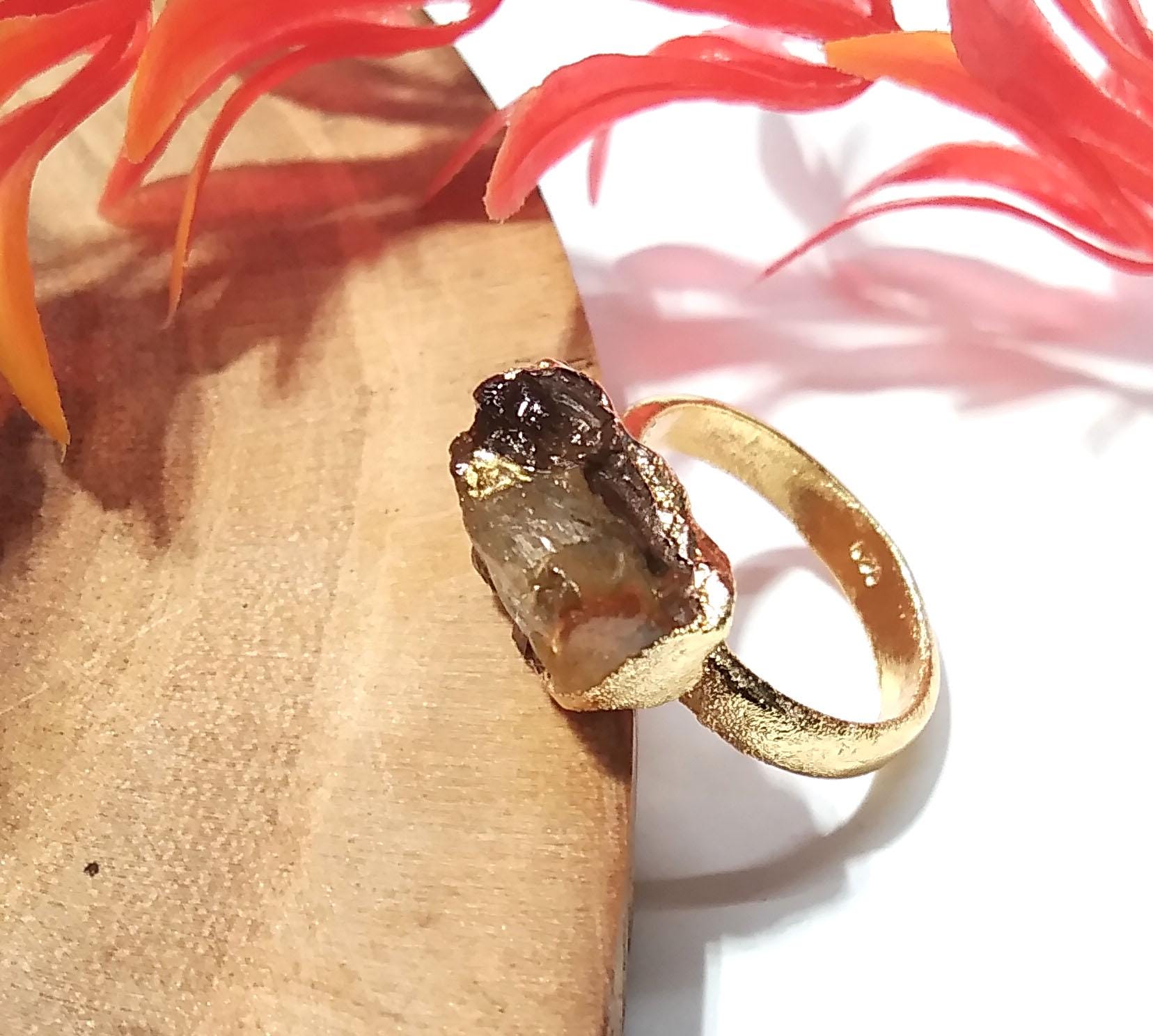 Raw Citrine Gemstone Ring, Solid 925 Sterling Silver Gold Plated Ring, Citrine Stone Size 12x9mm Handmade Rough Ring, Gift Wedding Ring