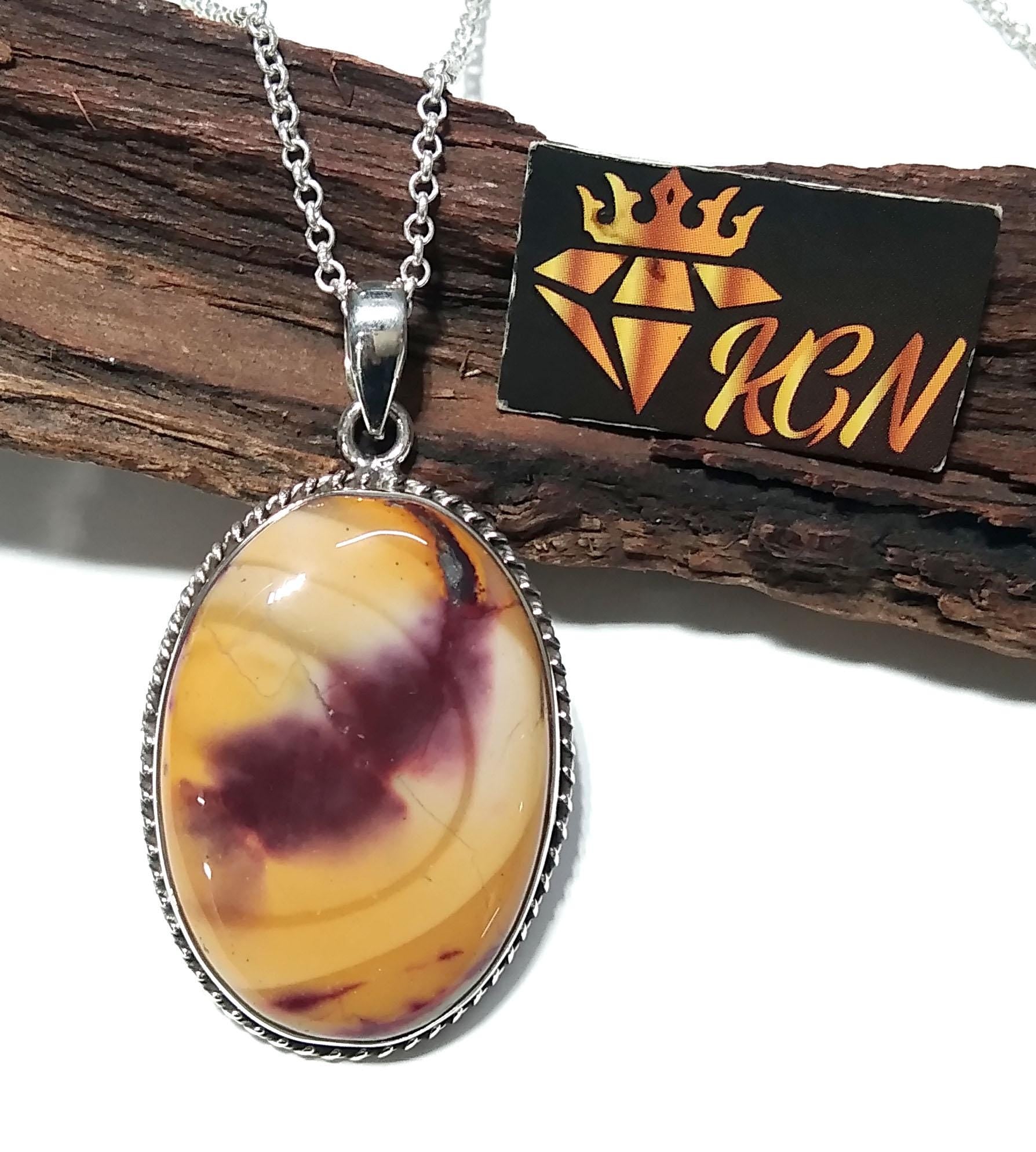 Natural Mookaite Jasper Gemstone Pendant, 925 Starling Silver Pendant Chain Necklace, Handmade Silver Design Pendant, Gift For Men & Women.