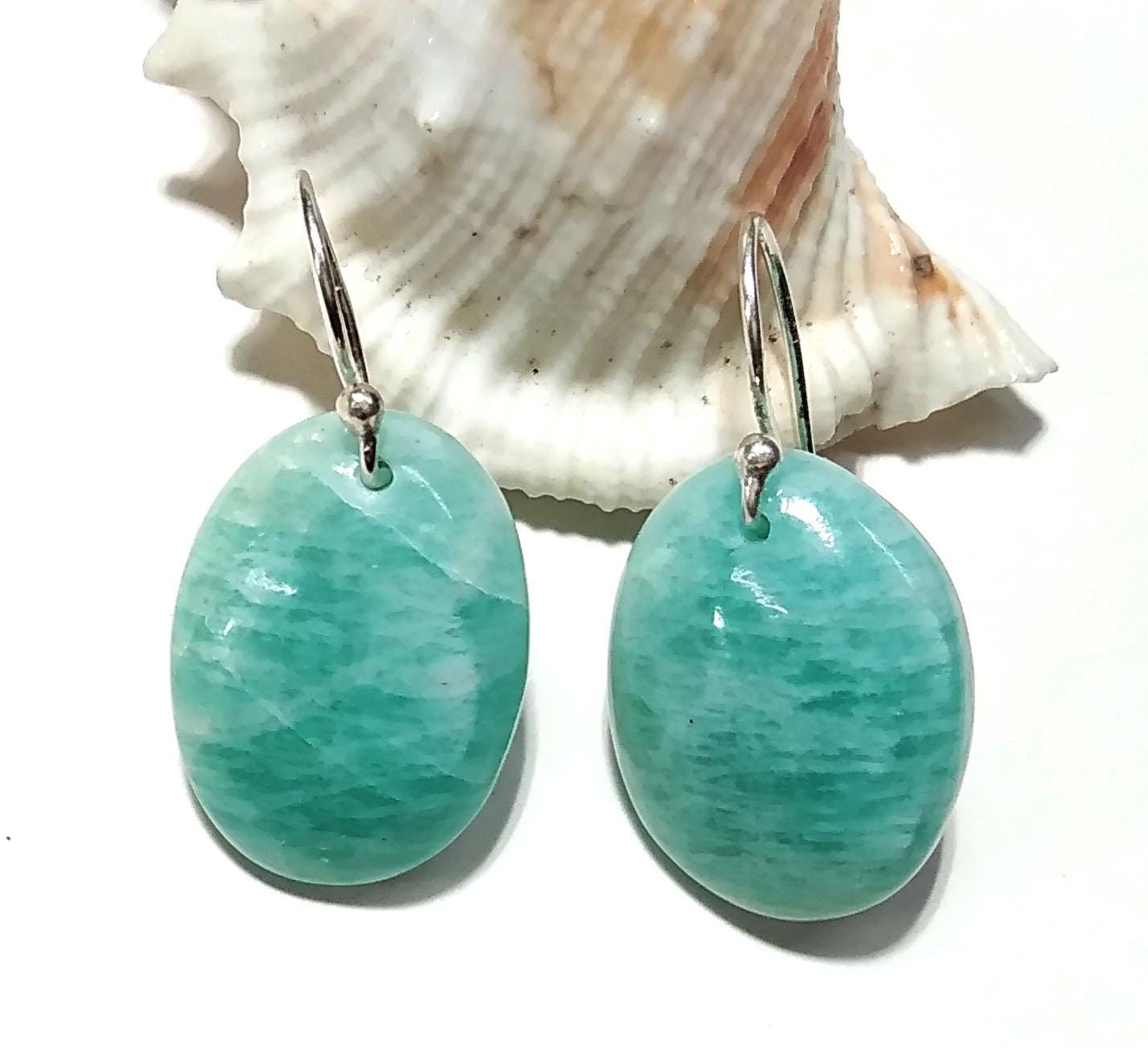 Natural Amazonite Earring, Oval Shape Amazonite Earring, Solid 925 Sterling Silver Earring, Women Earring Jewelry, Handmade Gemstone Earring
