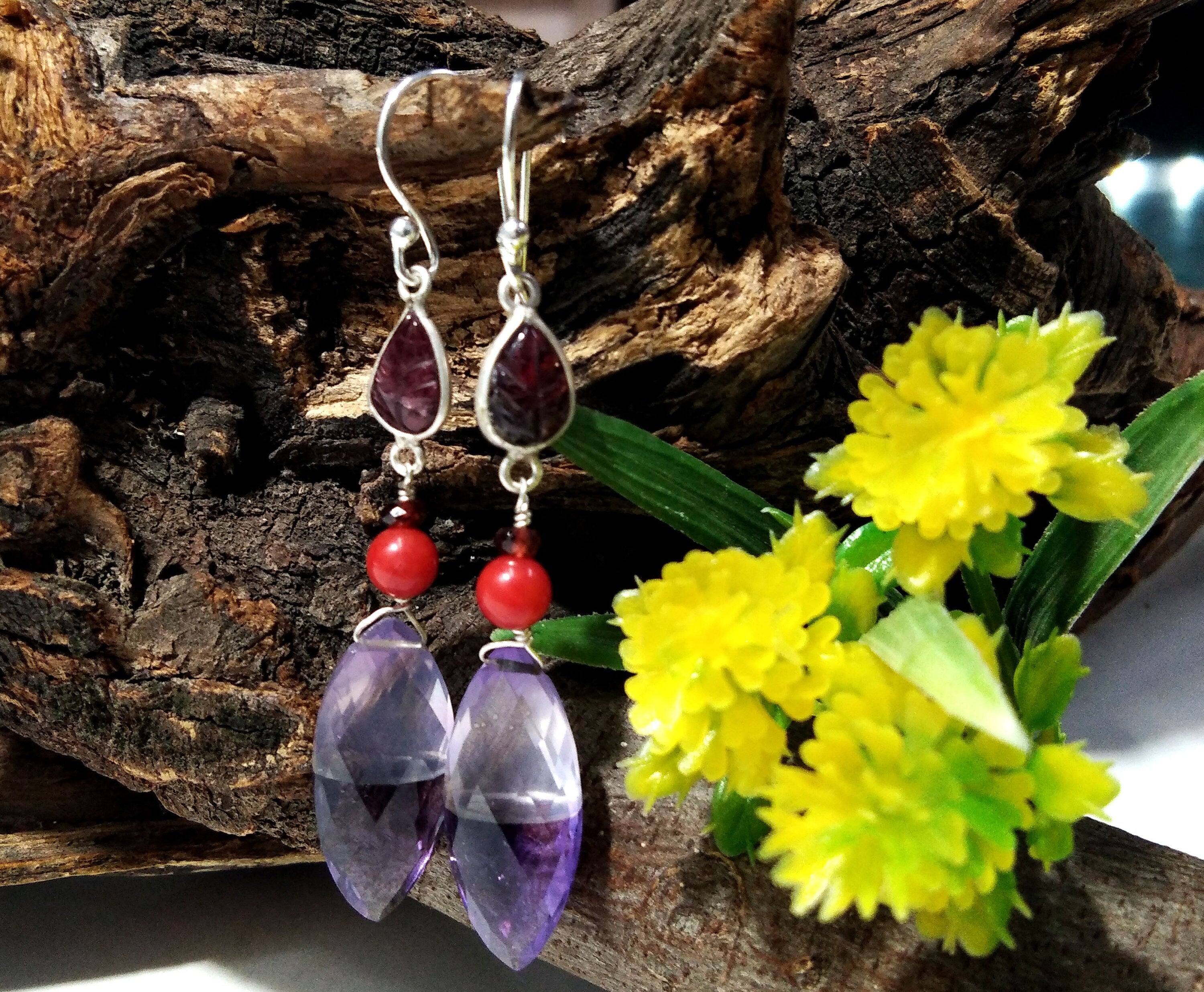 Natural Doublet Gemstone Light & Dark Color Amethyst Multi Stone Earring, 925 Silver Jewelry For Gifts Girls/Women, Handmade Making Earrings