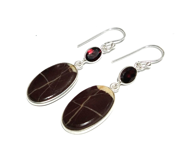 Natural Mookite Jasper/Garnet Earring, 925 Solid Starling Silver Earring, Amazing Color Mookite Jasper Stone Size 20x13 mm Gift Earring