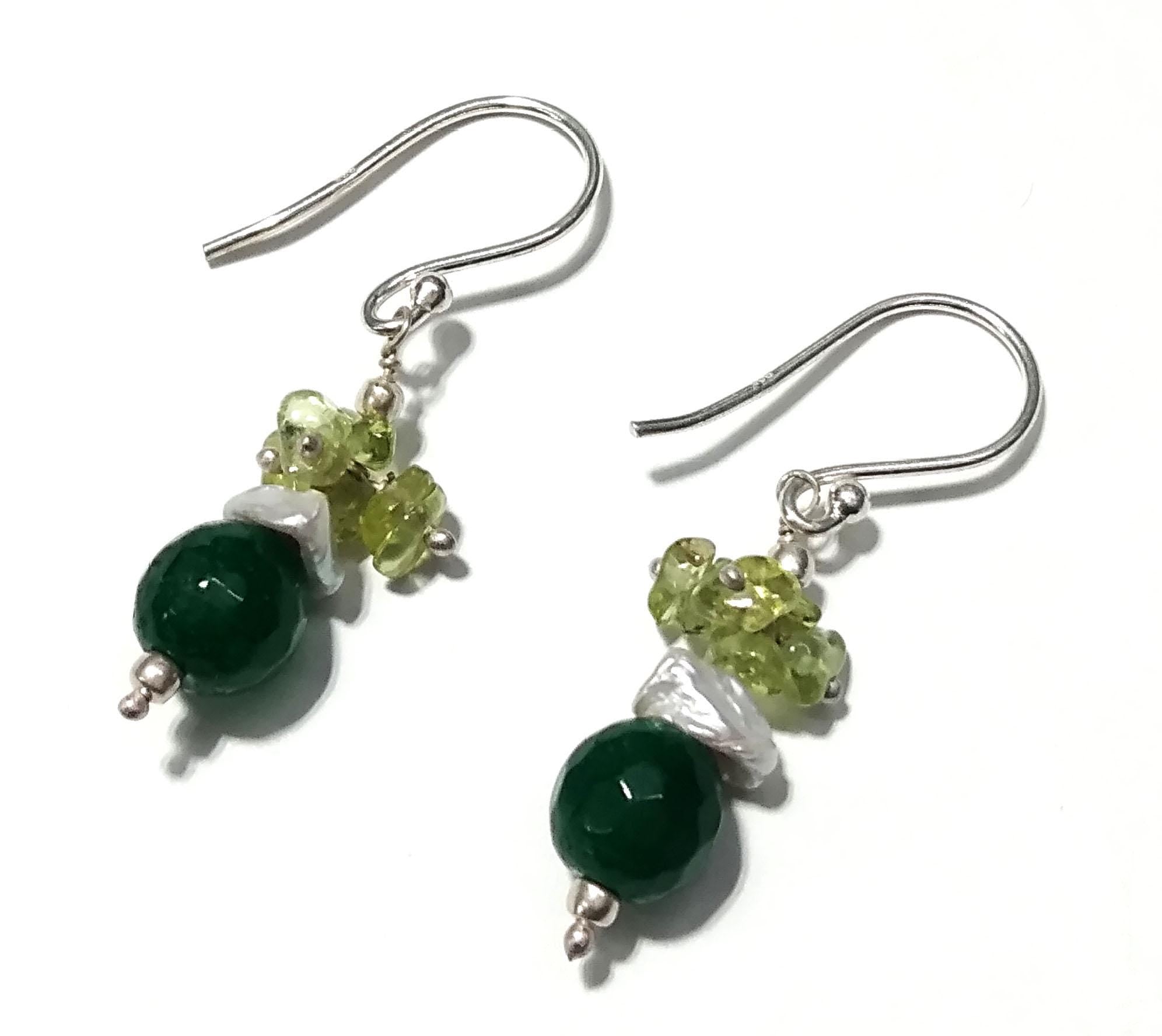 Natural Seraphinite/Peridot/Green Jade Gemstone Beads Necklace Set, Jewelry 925 Sterling Silver Necklace, Beaded Necklace Statement Jewelry